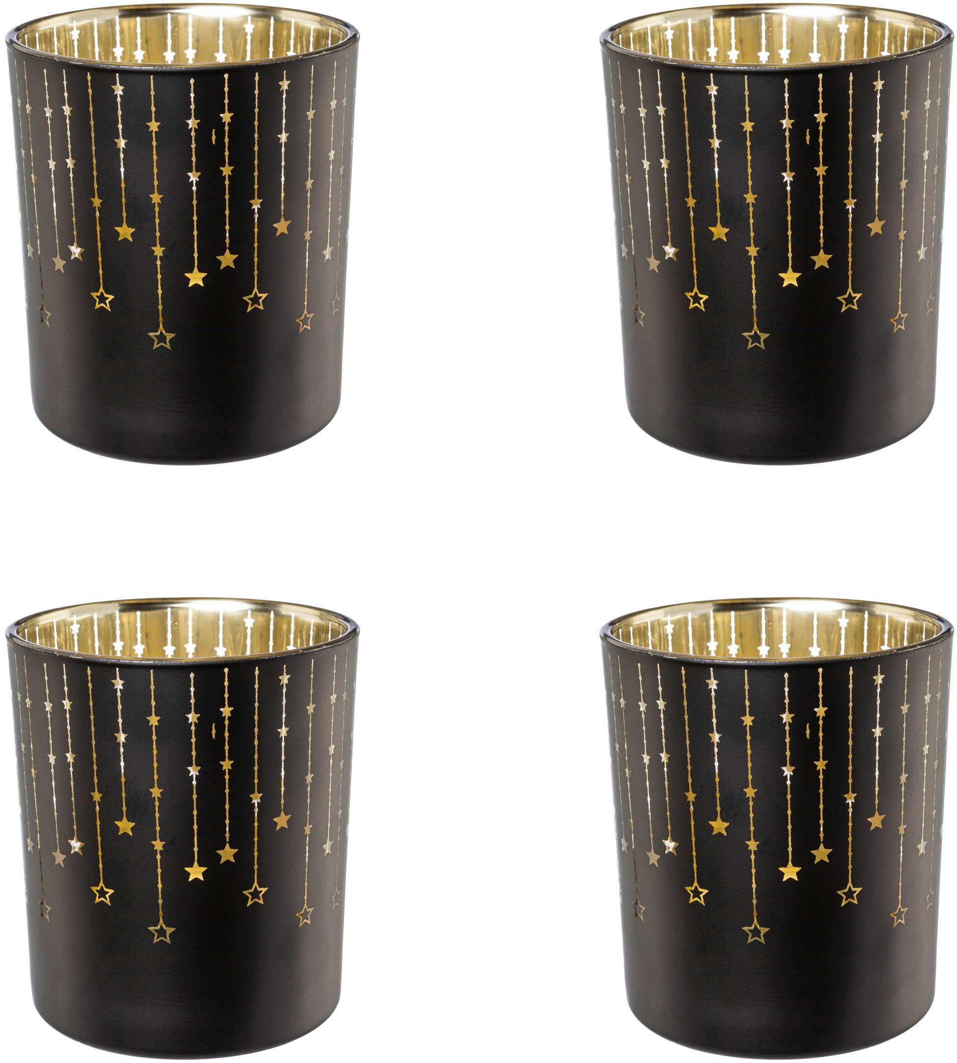 Creativ deco Teelichthalter Weihnachtsdeko (4 schwarz Innenseite St), mit goldfarbener