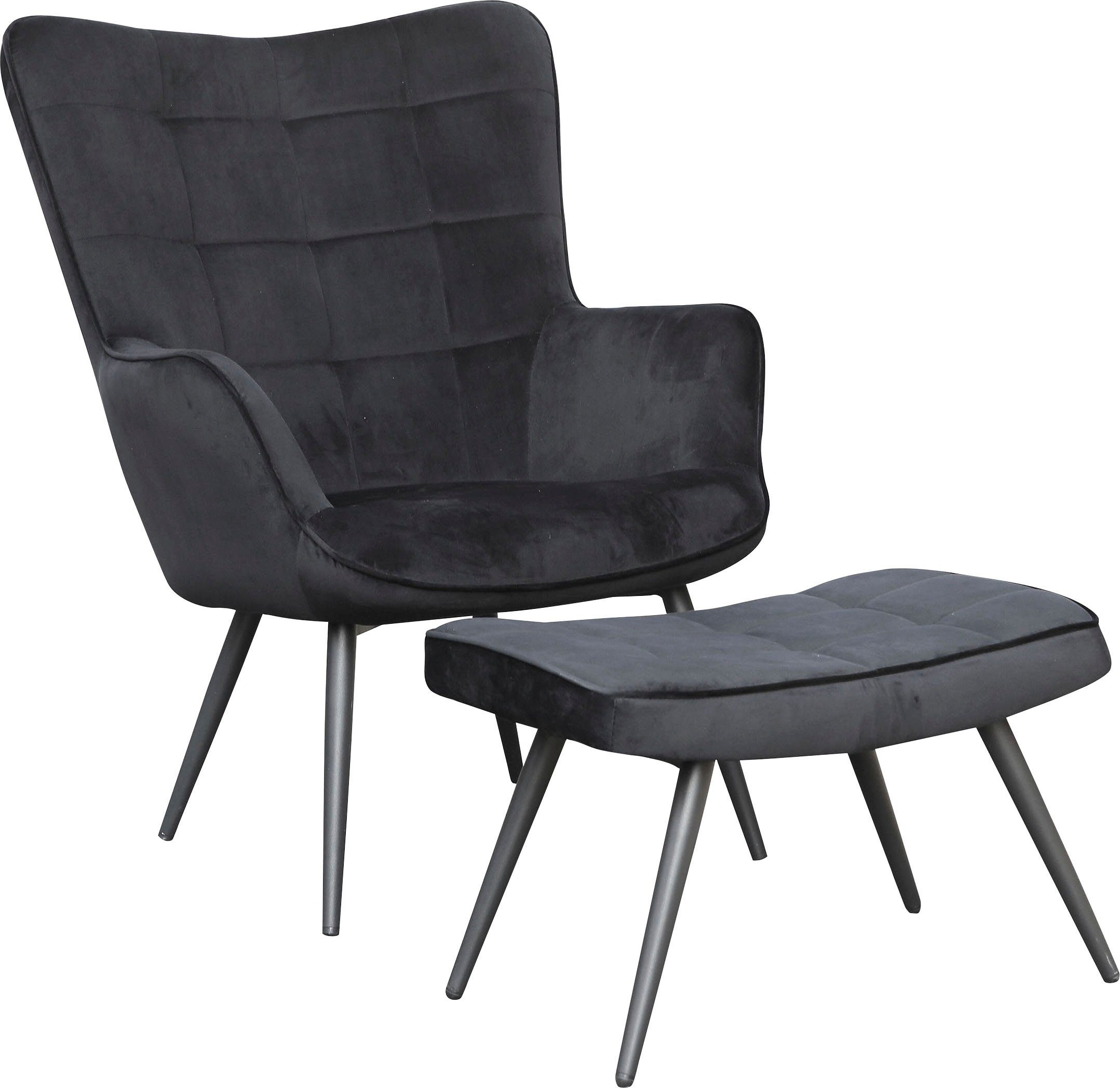 byLIVING Sessel Uta mit Samt Hocker, schwarz schwarz | Cord, ohne oder (1-St), Webstoff wahlweise oder in