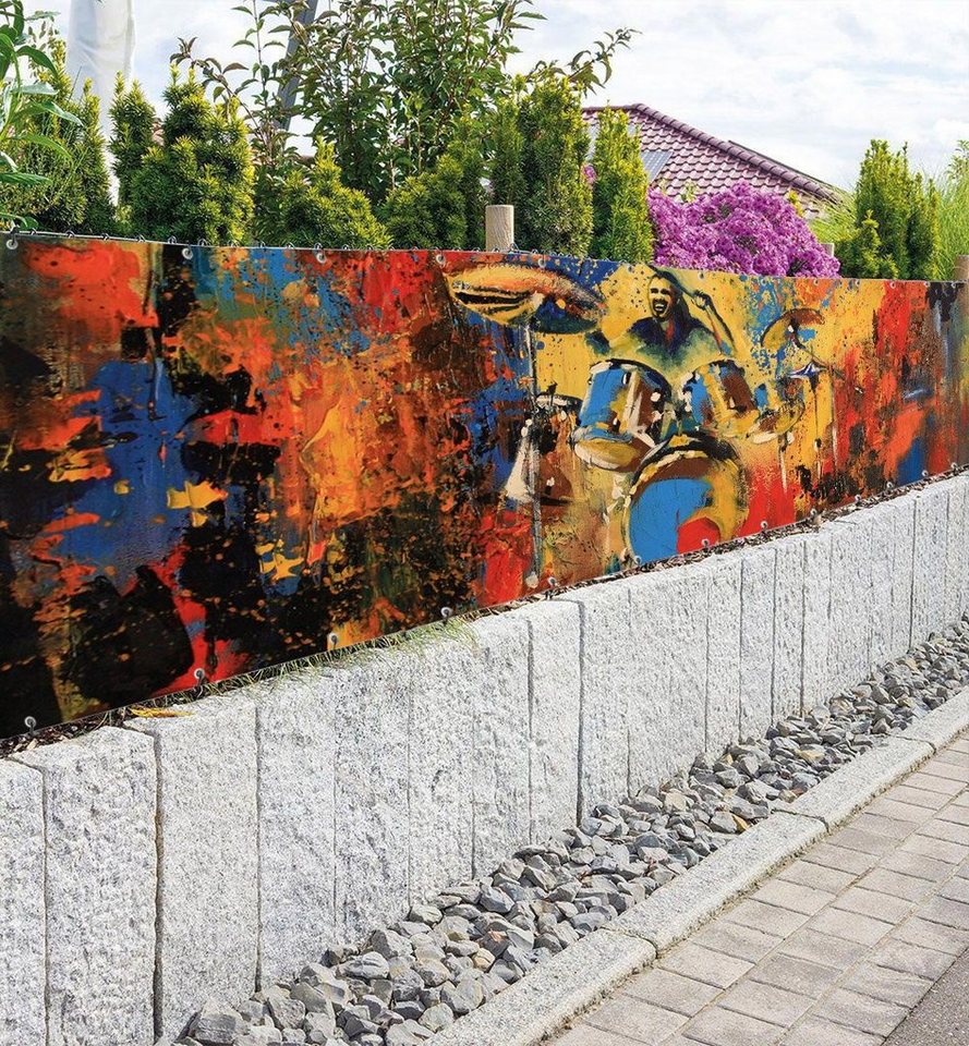 Thumbnail - MyMaxxi Sichtschutzzaunmatten Zaunbanner Schlagzeuger bunt Sichtschutz Garten Zaun