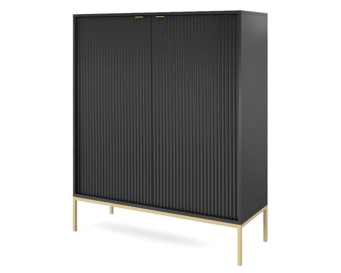 Deine Möbel 24 Kommode NOVO K104 Hochkommode Sideboard Weiß Grau Schwarz Premium (Set, 2 St., Wohnzimmer Flur Schlafzimmer Goldene Griffe), geriffelte Fronten 104 cm breit 2-türig 6 geschlossene Fächer