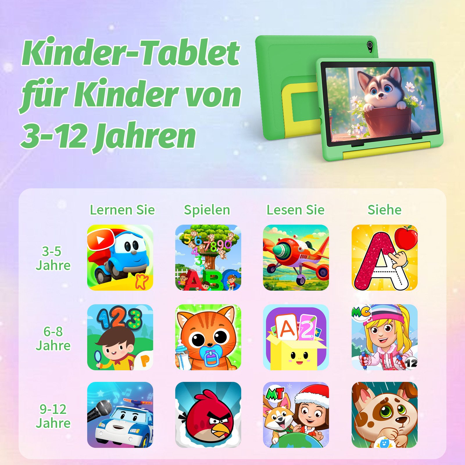 BUFO 10 Zoll 24(3+21)GB RAM+64GB ROM 1280x800 HD-Display Android16 Kinder Tablet (10,1", 64 GB, Android 16, WIFI, Anti-Blaulicht, Vorinstallierte Kinder Lernsof – Bild 5 von 5