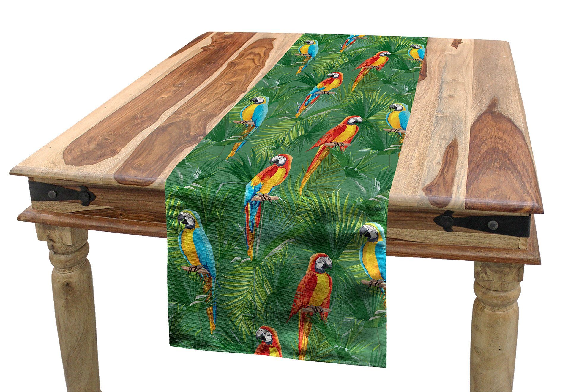 Abakuhaus Tischläufer Esszimmer Urwald mit Regenwald Küche Dekorativer Tischläufer, Vögel Rechteckiger Parrot