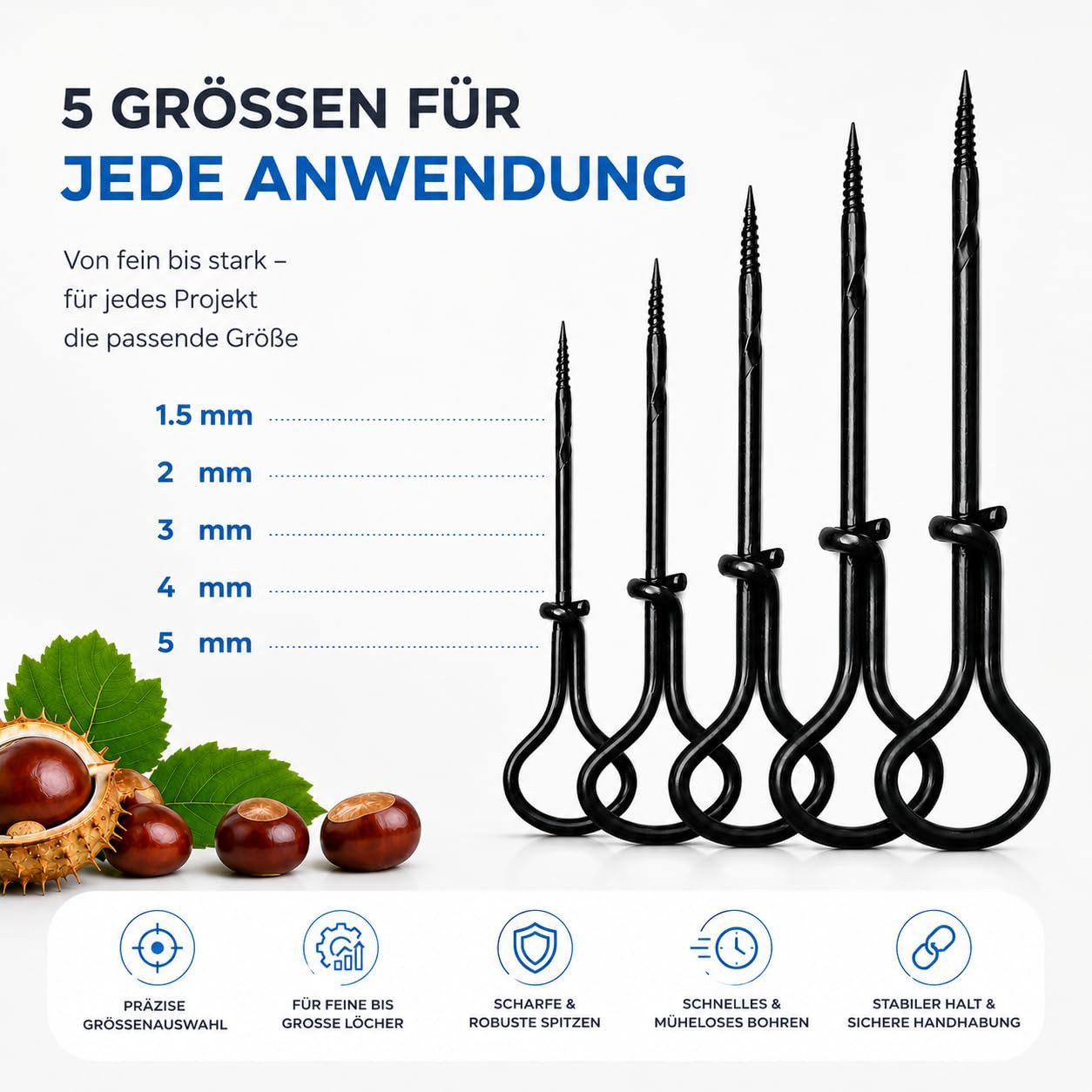 TK Gruppe Metallbohrer Kastanienbohrer-Set in verschiedenen Größen für Herbstbasteleien, (1-tlg) – Bild 5 von 5