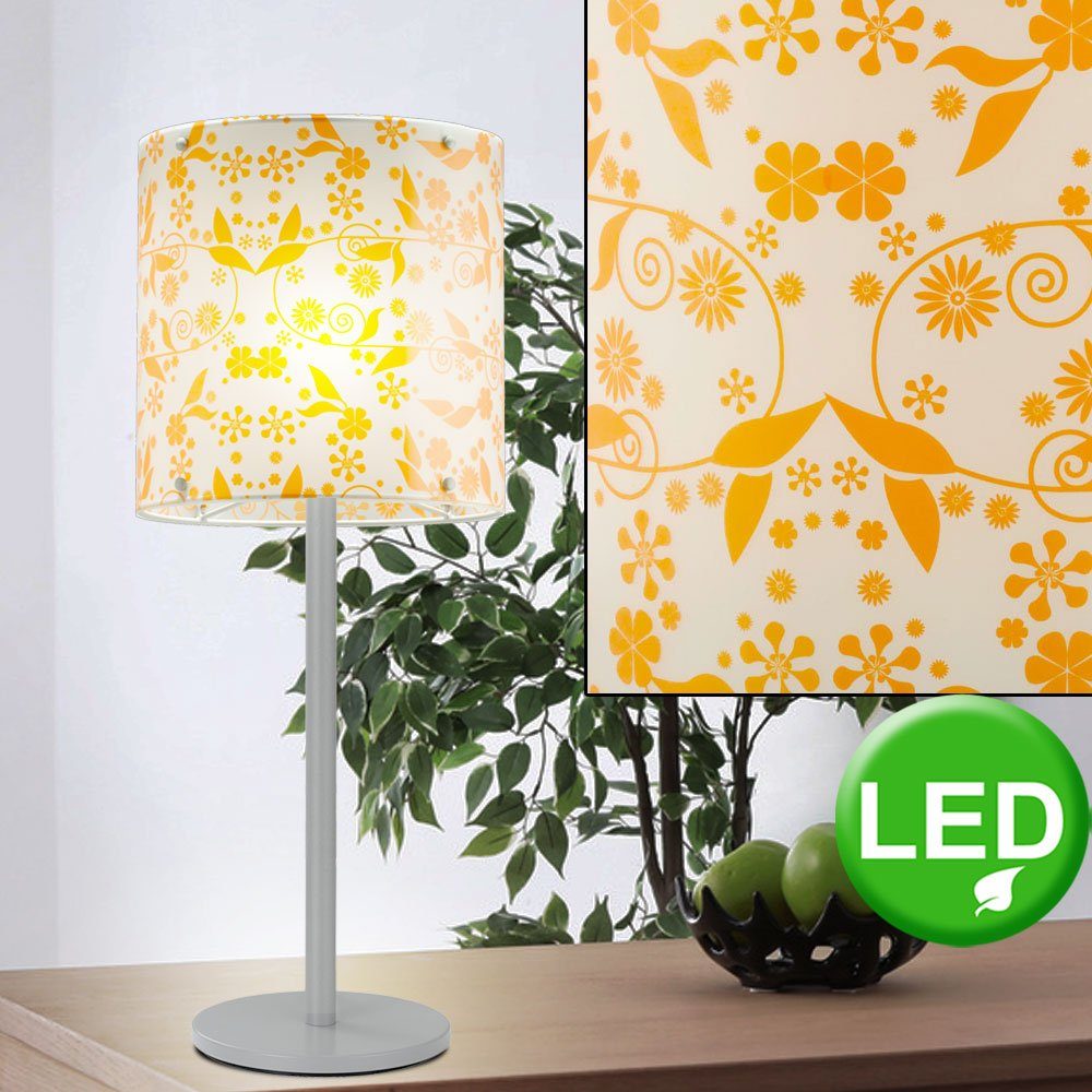 etc-shop LED Tischleuchte, Leuchtmittel inklusive, Warmweiß, Tisch Leuchte Beleuchtung Blumen Lampenschirm Lampe im Set