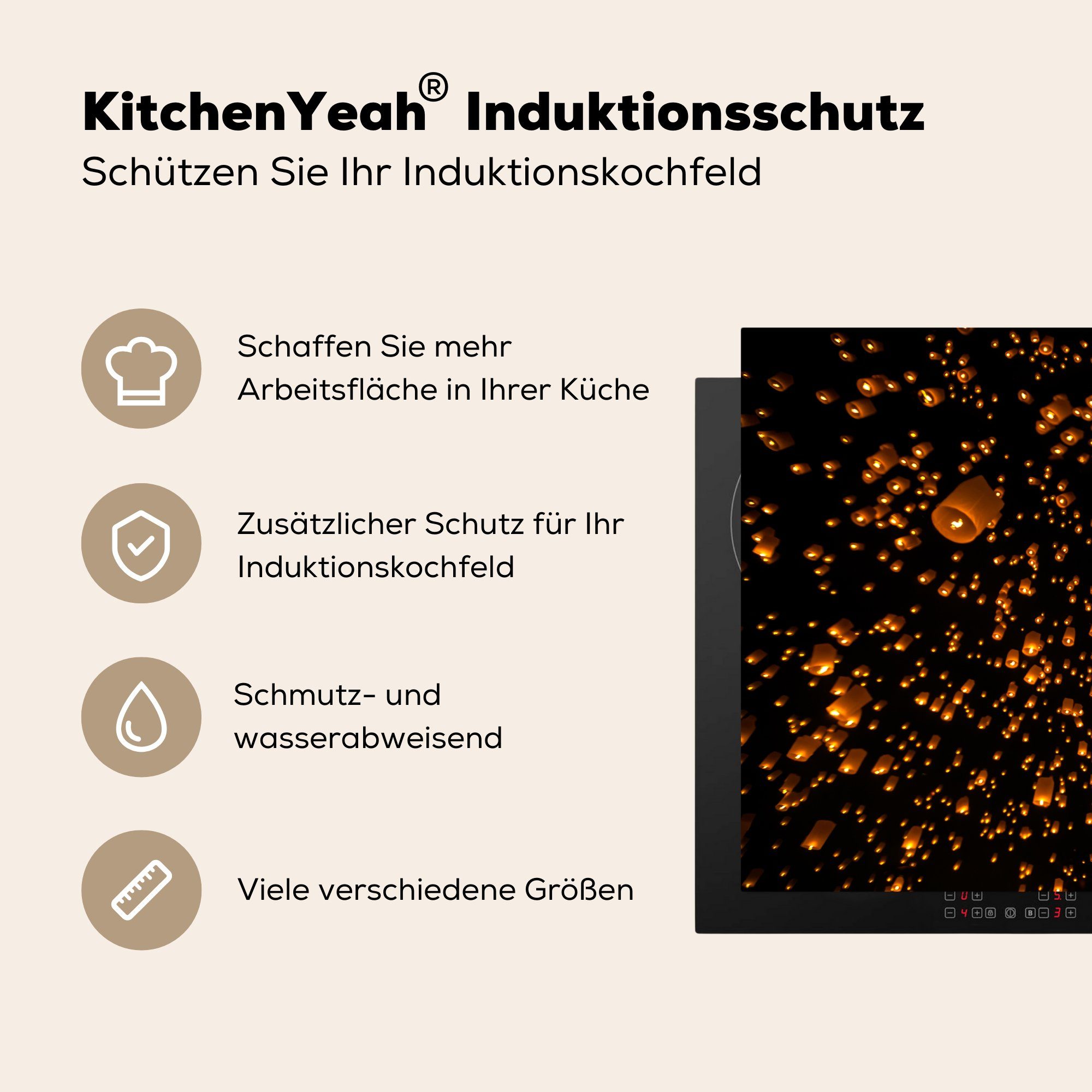 in MuchoWow Feuerwerksfest (1 Herdblende-/Abdeckplatte Induktionskochfeld für Thailand, die Laternen Ceranfeldabdeckung cm, tlg), mit Schutz Vinyl, 81x52 küche,