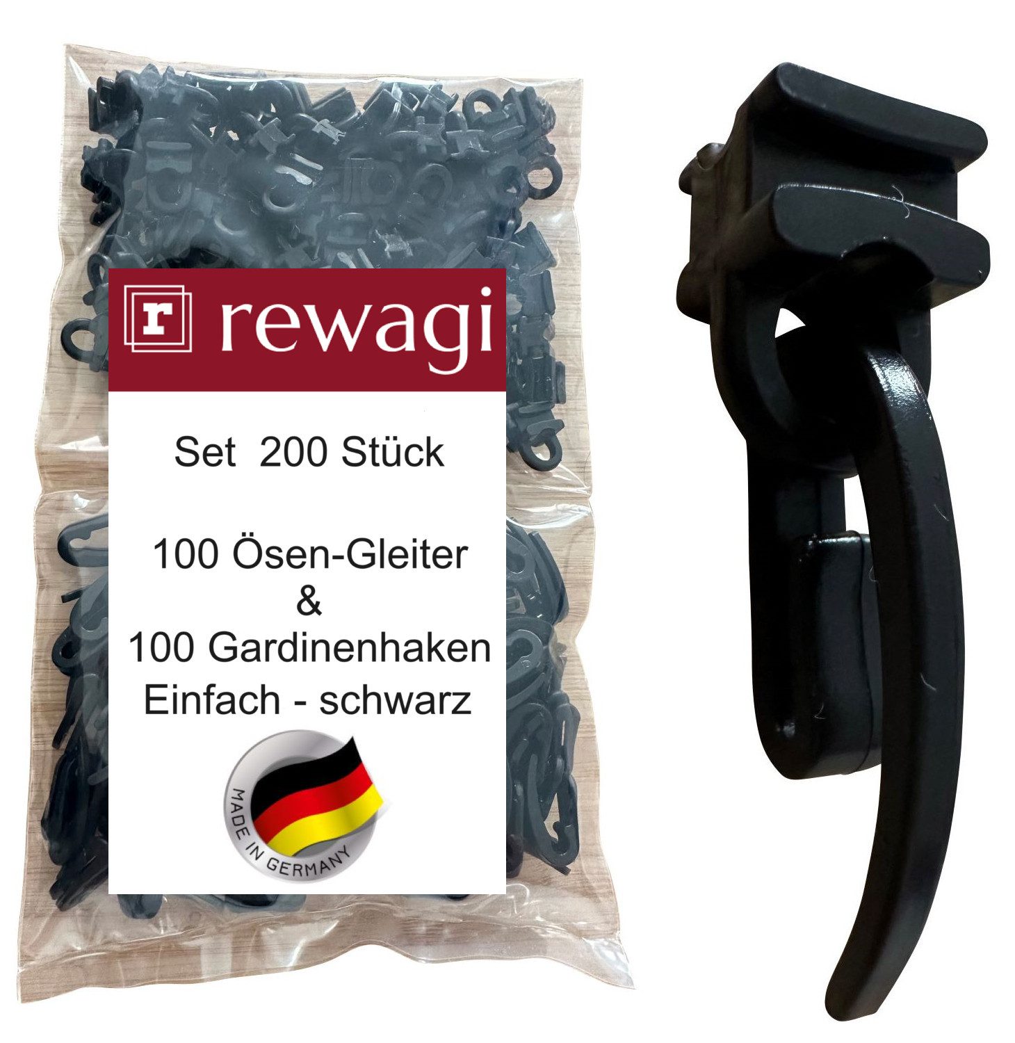 rewagi Gardinengleiter 100 Gardinenhaken Einfach & 100 Ösen-Gleiter SUW für günstig online kaufen