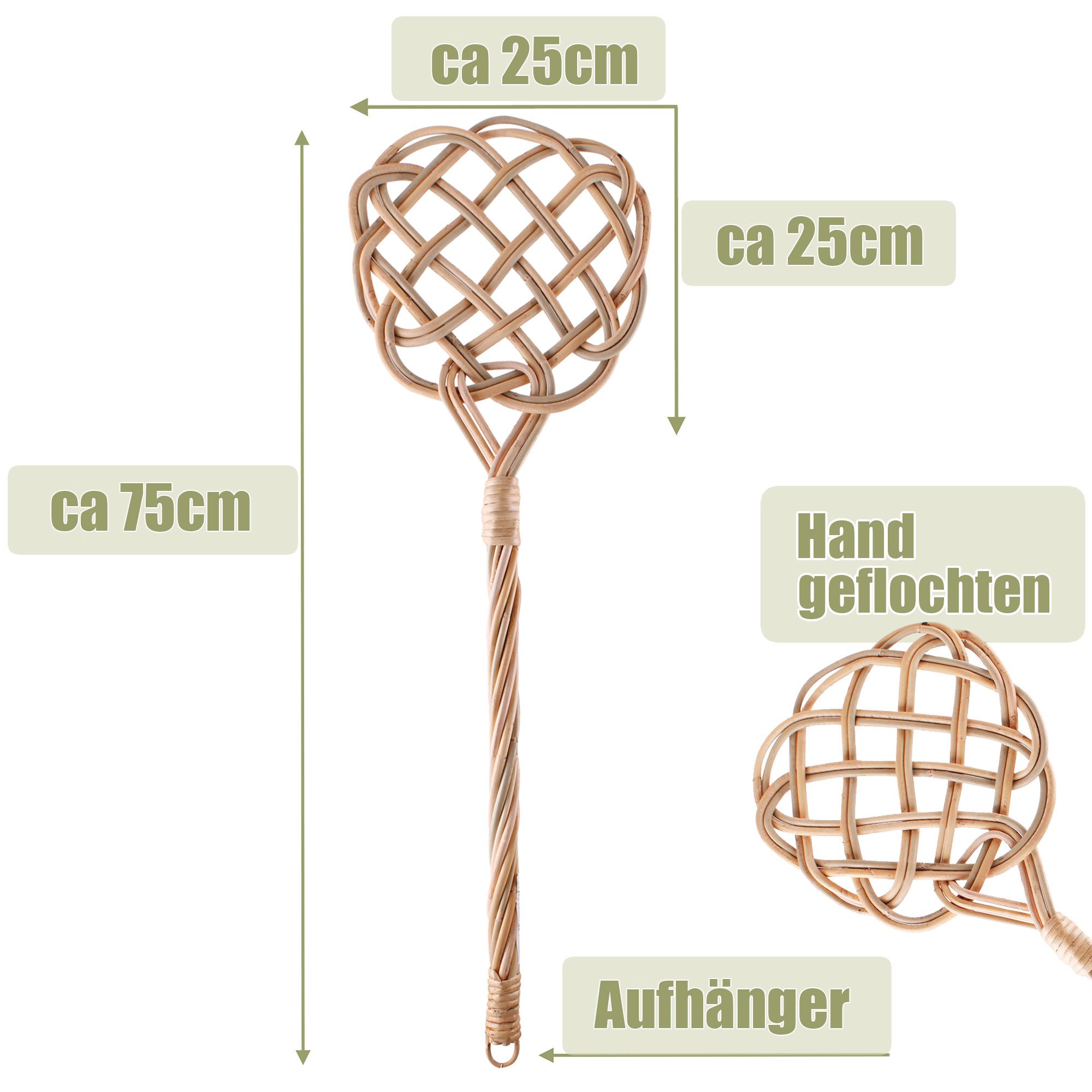 BigDean Teppichkehrer Teppichklopfer handgefertigt aus Rattan – stabil & robust, ., (Packung, 1-tlg., Tepischklopfer), Stabil, Robust, Vielseitig Einsetzbar, Ko – Bild 5 von 5