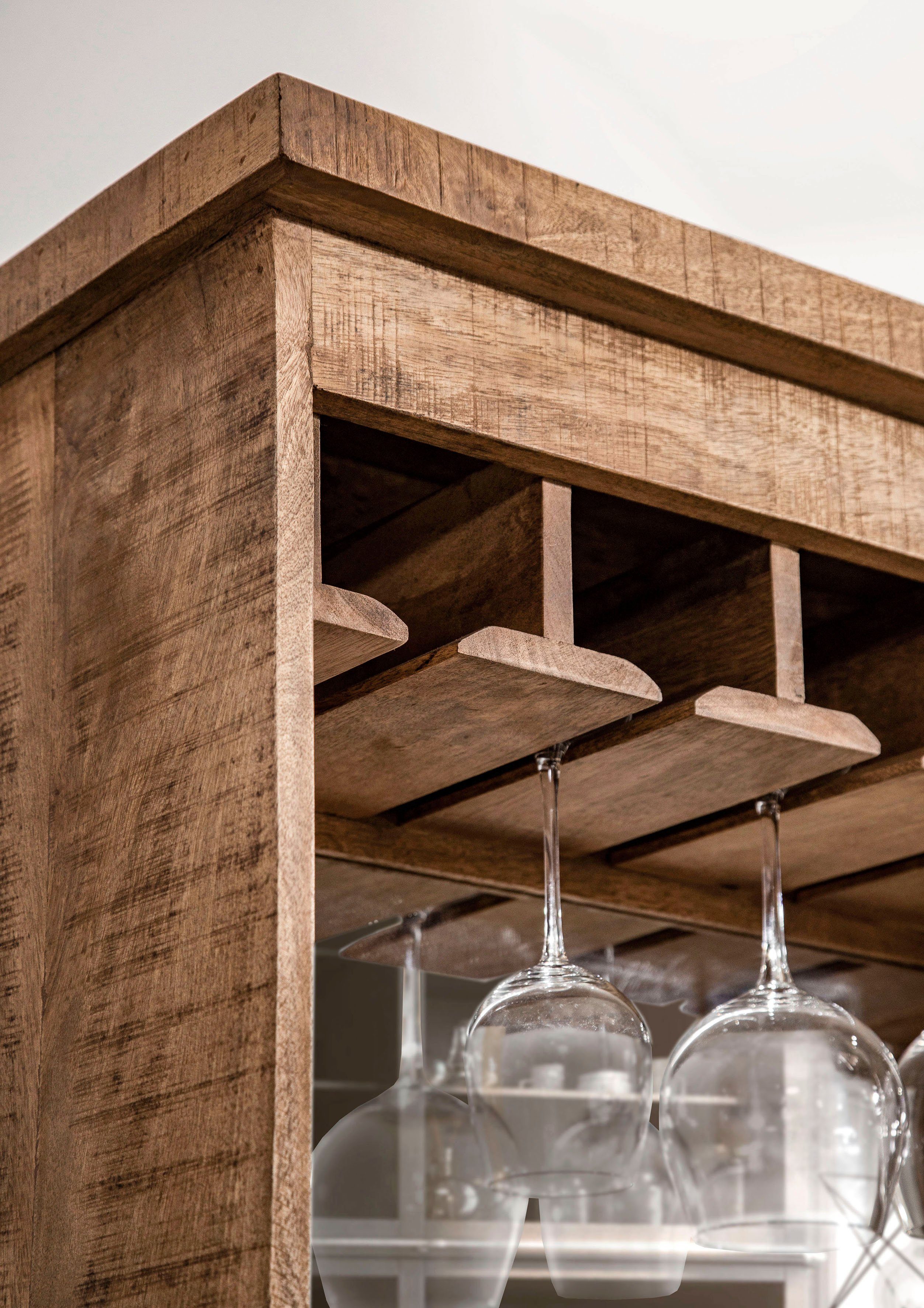 Gutmann Factory Midischrank Kamerun Bar Kommode mit Buffet-Aufsatz mit Spiegel und Glashalter