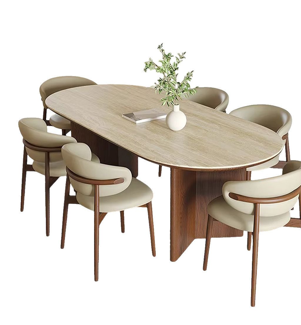 Vintagehaus Essgruppe Travertin Tisch Tivoli + vier Esszimmerstühle Linea