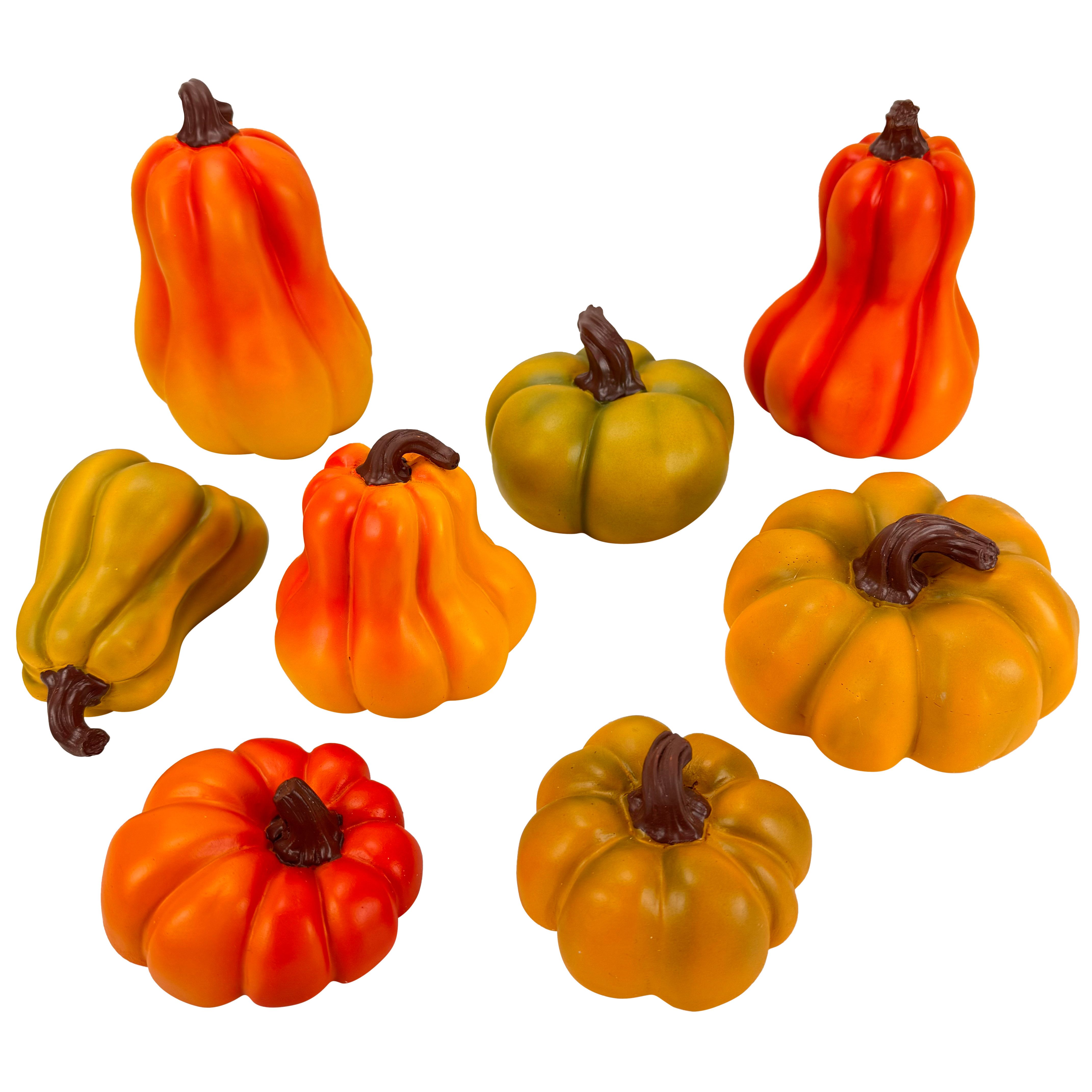 Online-Fuchs Dekofigur 8er Set Deko Kürbisse für draußen geeignet - Outdoor - Herbstdeko (bis 18 cm groß, natürliche Farben), für den Innen- und Außenbereich geeignet
