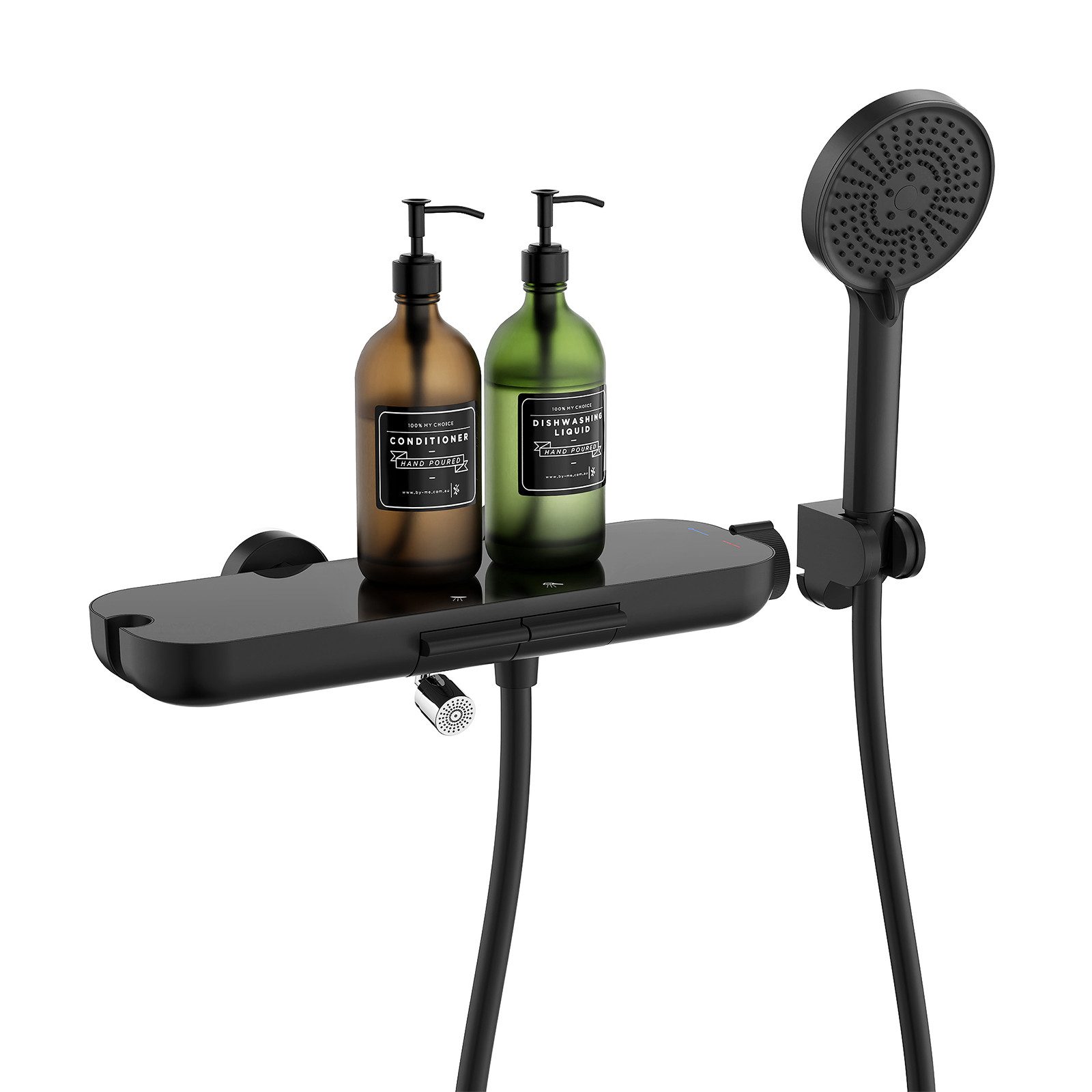 HOMELODY Brausegarnitur Badewannenarmatur mit Ablage 370 mm und 3-Funktions-Handbrause, 2 Strahlart(en), Set, 1 tlg., 2-Wege Umschaltung, schwenkbarer Auslauf, PVC-Schlauch 1500 mm