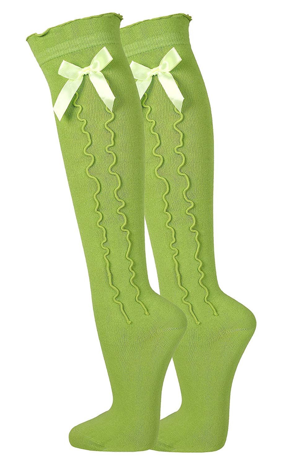 TippTexx 24 Kniestrümpfe 2 Paar Trachten Kniestrümpfe mit Satin-Schleife & Rüsche