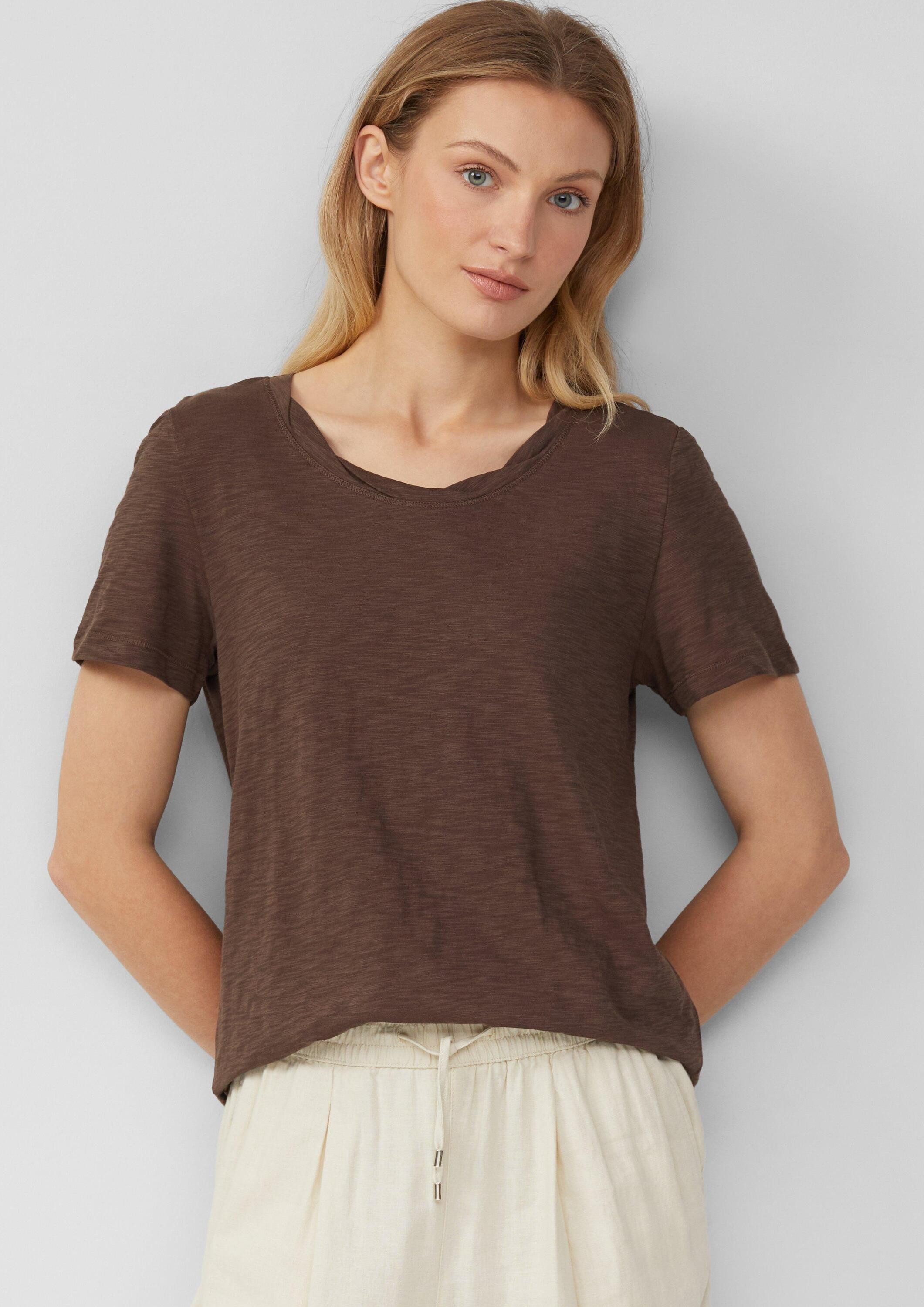 s.Oliver Kurzarmshirt T-Shirt T-Shirt mit Flammgarnstruktur und Ausschnitt- günstig online kaufen