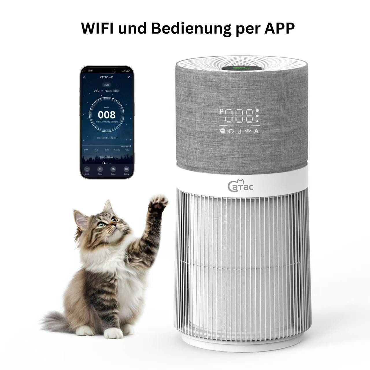 Catac Luftreiniger Pet Air, für 70 m² Räume, Sechsstufiges medizinisches Filtersystem