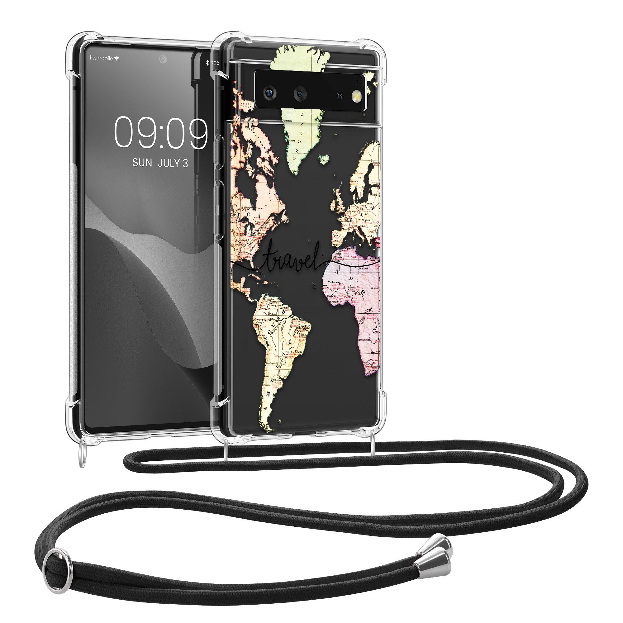 kwmobile Handyhülle Hülle für Google Pixel 6, Silikon Handyhülle mit Kette - Handykette Handyband