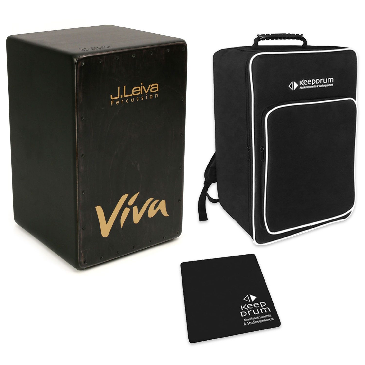 J. Leiva Cajon J.Leiva Viva Black Cajon schwarz mit Tasche und Sitz-Pad, Cajon, Vorteils Set mit Zubehör