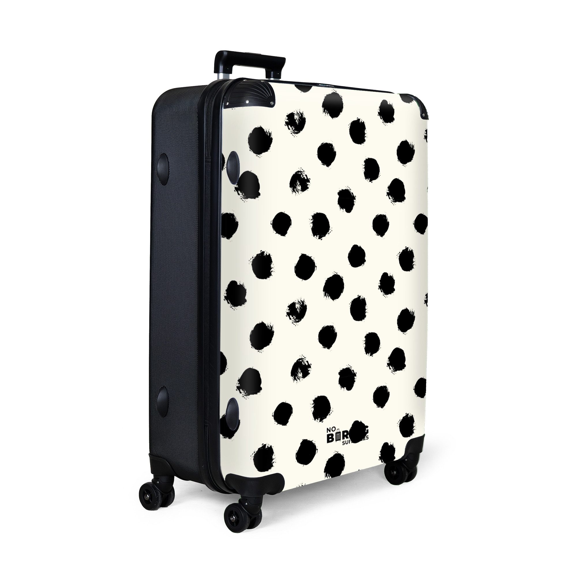 NoBoringSuitcases.com© Hartschalen-Trolley Weiß mit schwarzen Tupfen günstig online kaufen