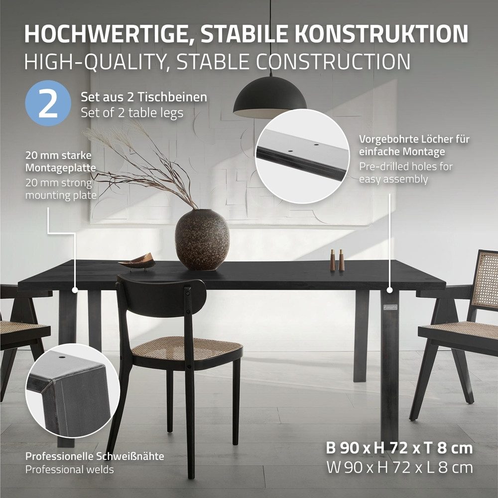 ML-DESIGN Tischbein Tischgestell Loft 2er Set Bankkufen aus Stahl Industriedesign U-Form, Bankgestell Bankbeine Tischkufen Profil 8x2cm Möbelfüße aus Metall