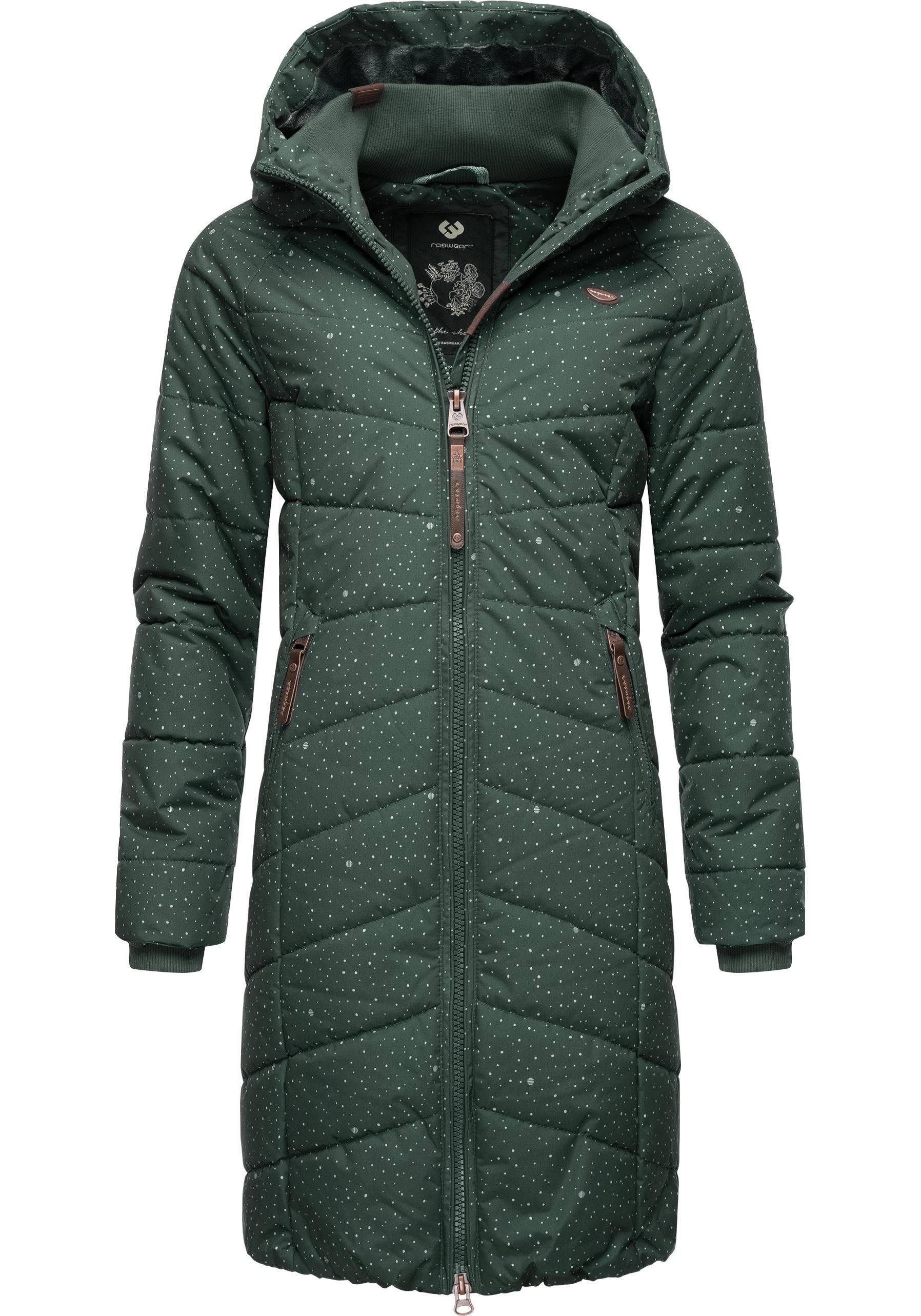 Steppmantel Winterparka Dizzie Print mit Ragwear stylischer, Kapuze dunkelgrün Coat gesteppter