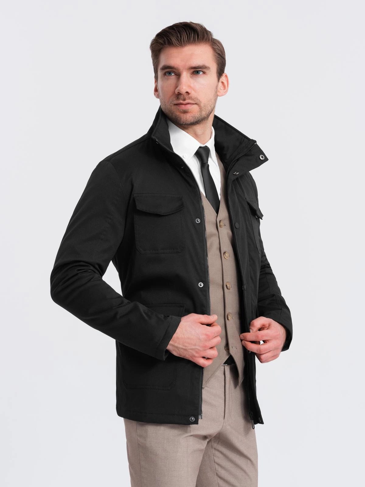 Langjacke Leichte Herrenjacke mit Stehkragen und Taschen