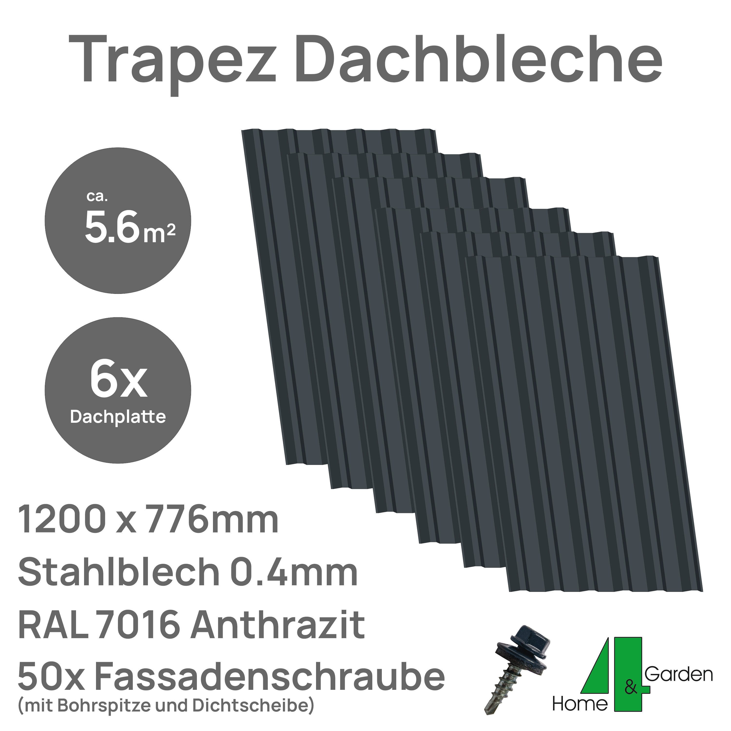 4 Home&Garden Trapezblech 6xDachblech 1200x776mm + Schrauben Anthrazit 5,6m² Set (B-Ware)