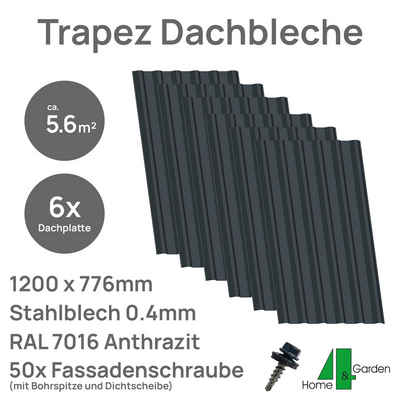 4 Home&Garden Trapezblech 6xDachblech 1200x776mm + Schrauben Anthrazit 5,6m² Set (B-Ware)