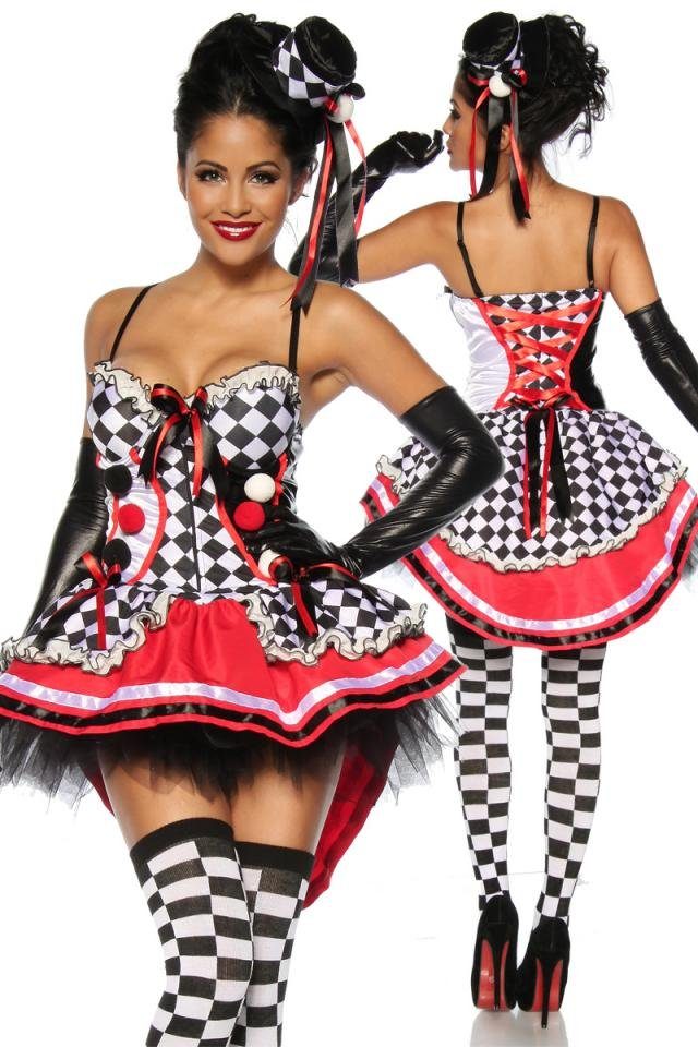 Atixo Clown-Kostüm Atixo Harlekinkostüm, rot/schwarz/weiß, Größe L