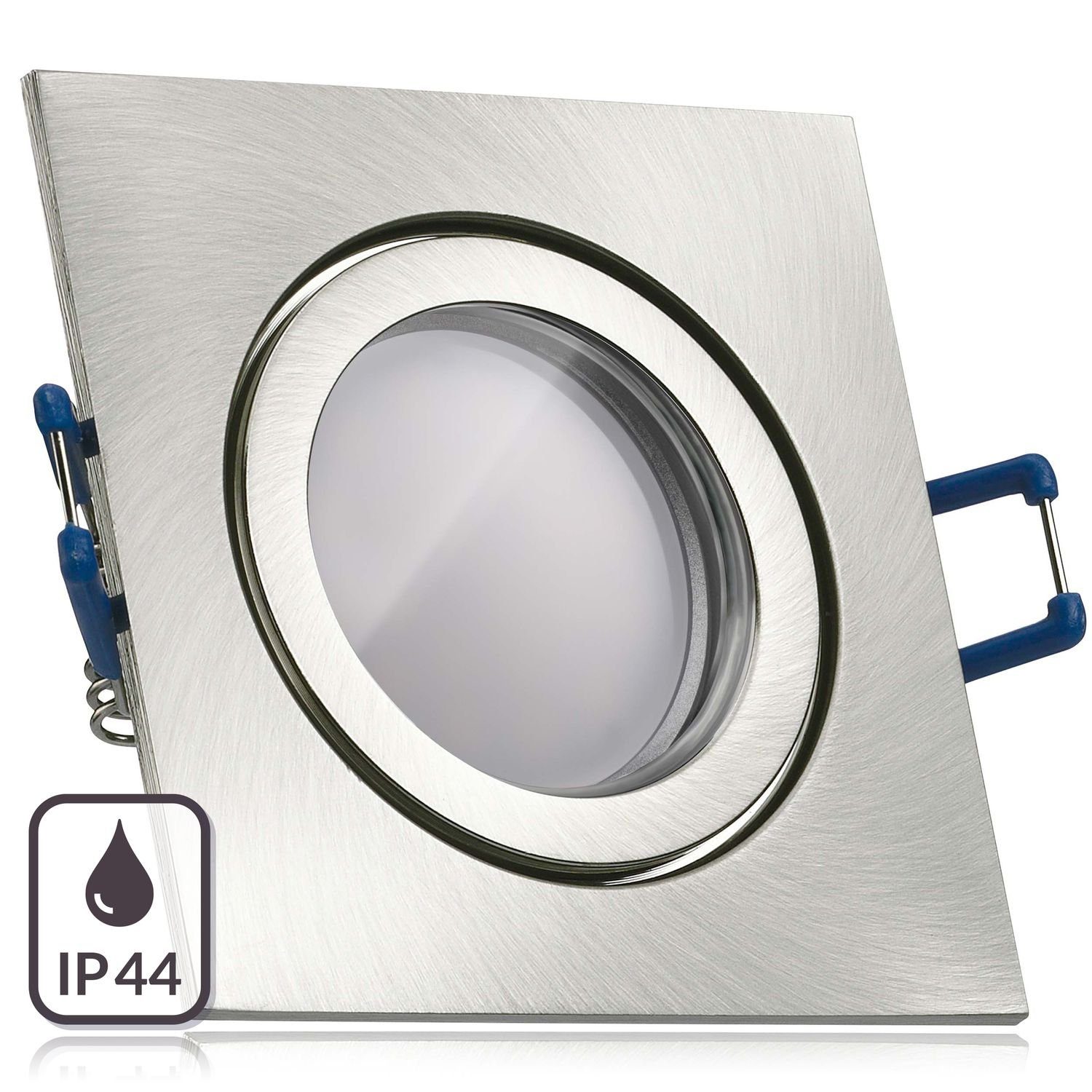 LEDANDO LED Einbaustrahler IP44 LED Einbaustrahler Set Silber gebürstet mit LED GU5.3 / MR16 Mark