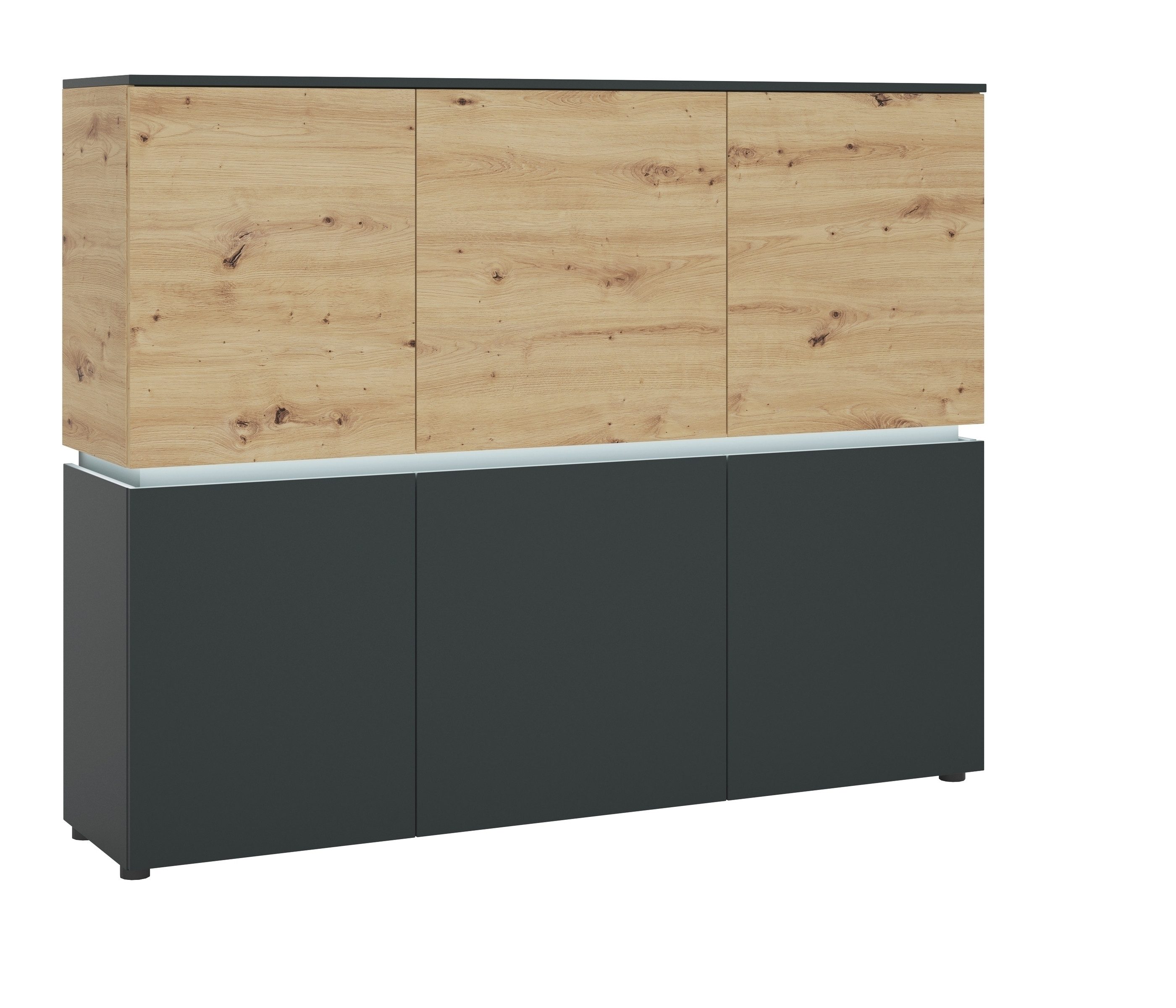 freiraum Highboard LUCI, 6 Türen, Beleuchtung, Artisan Eiche Dekor/Grau - 166x132x40cm BxHxT