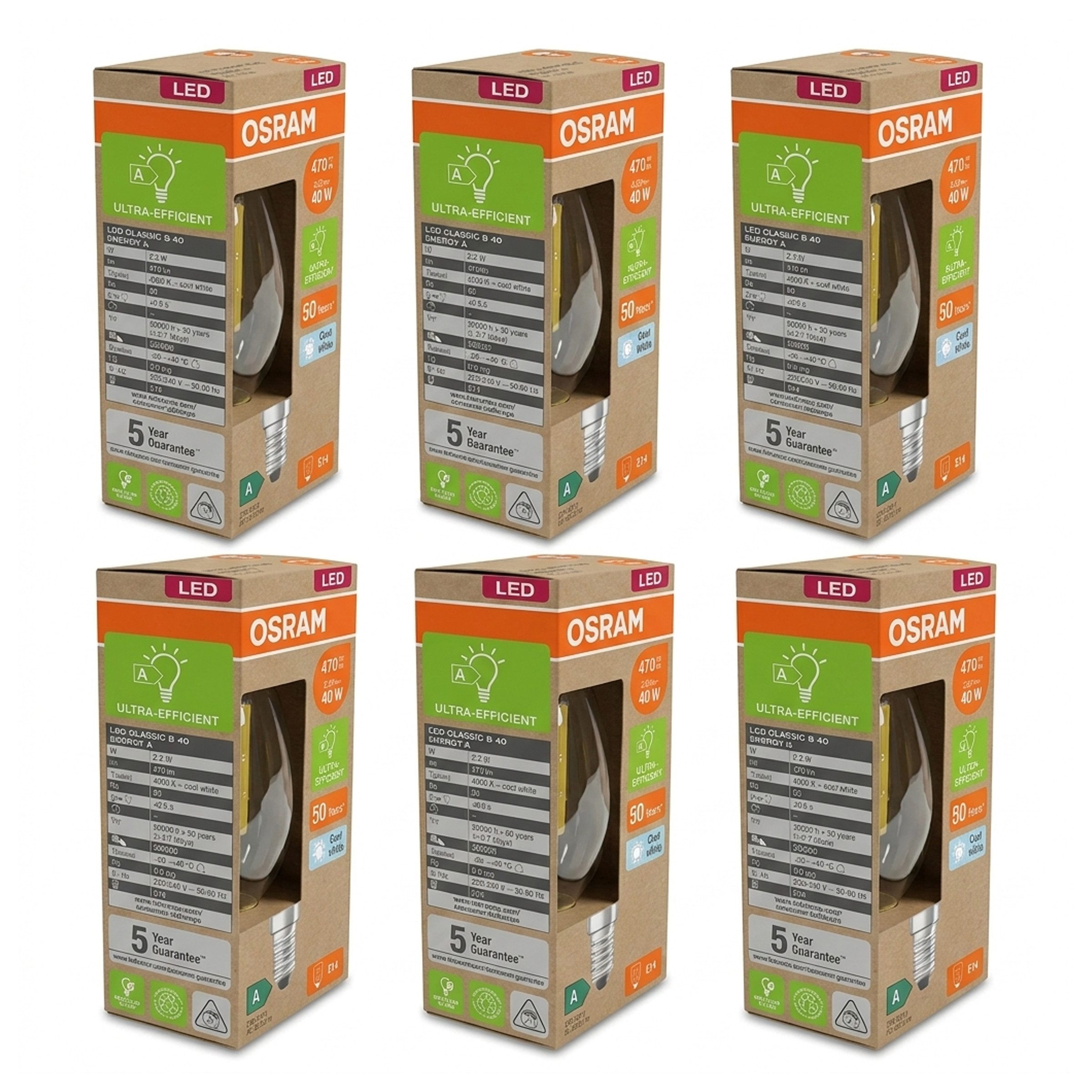 Osram LED-Leuchtmittel Osram LED Classic P 40 2,2W/840 E14 – 6er-Pack Kaltweiß, 6 St.