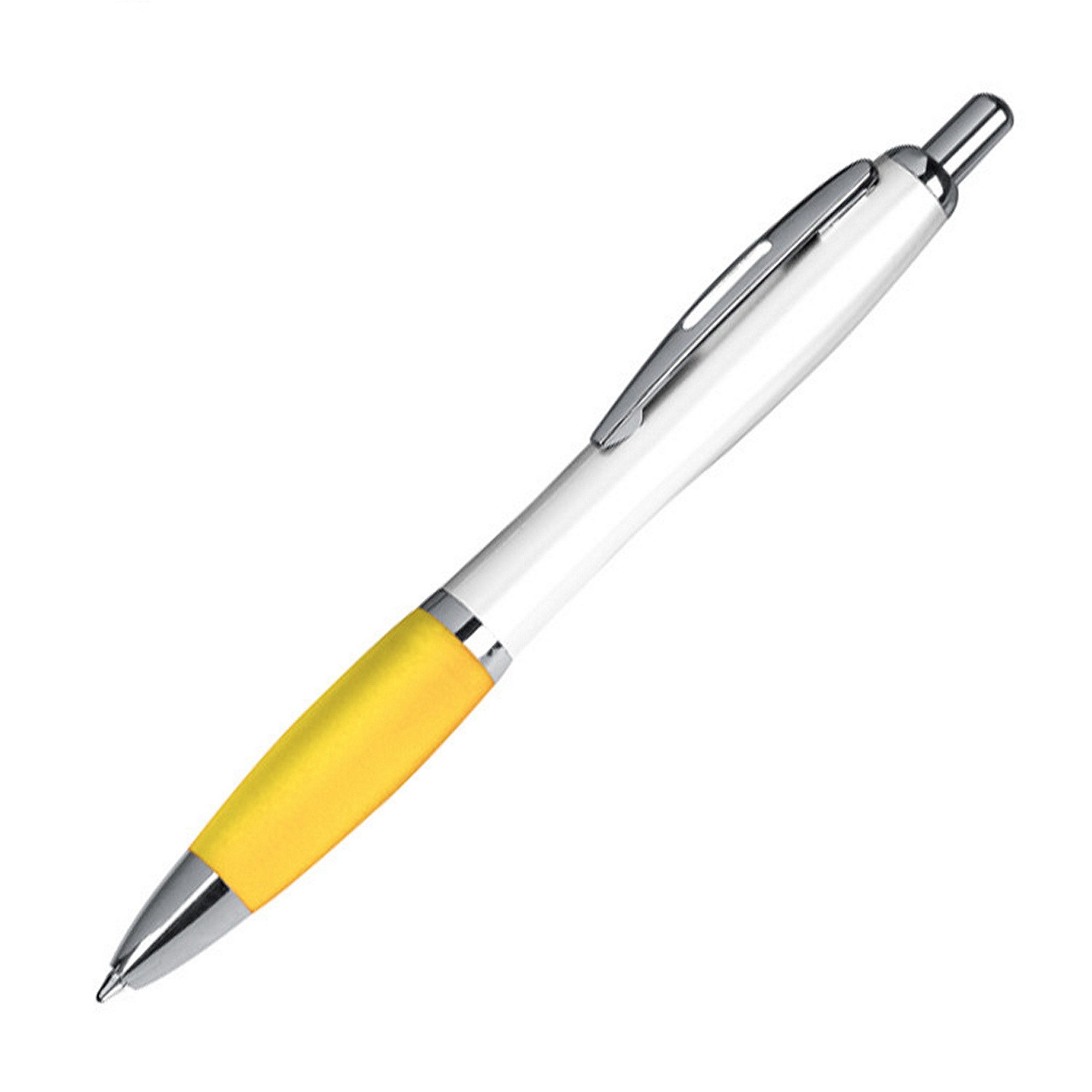 Kugelschreiber 10 Kugelschreiber aus Kunststoff / Farbe: weiß-gelb