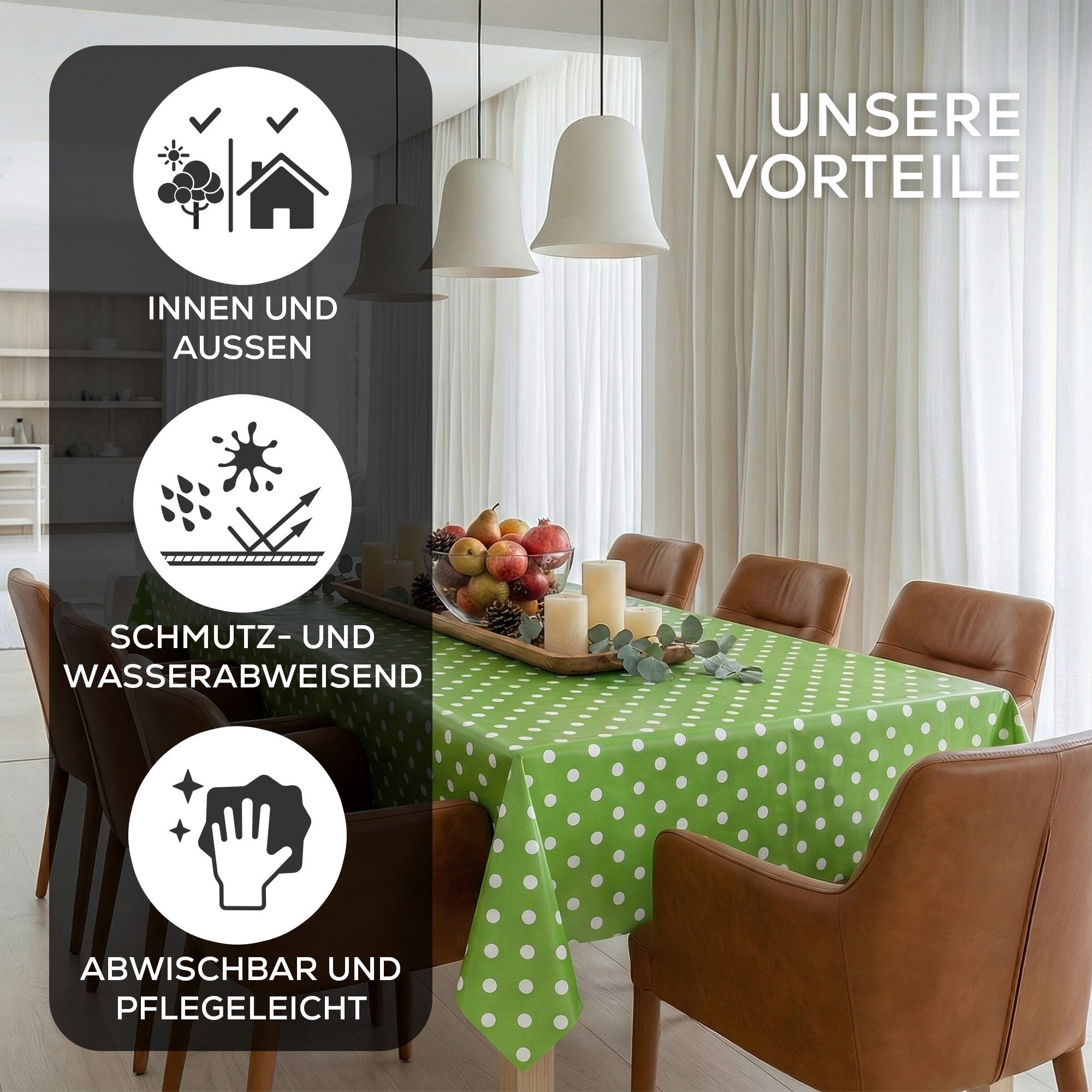 Beautex Tischdecke Punkte Wachstuchtischdecke OVAL RUND ECKIG, Wachstuch abwischbar (1-tlg) – Bild 2 von 5