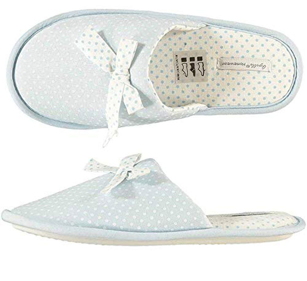 Steinnacher Bärbel Damen Pantoffel Hauschuhe blau gepunktet mit Schleife Pantoffel