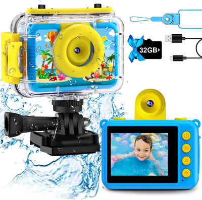 GKTZ Geschenk für Mädchen 3-12 Jahre alt Kinderkamera (20 MP, mit 32GB SD-Karte wasserdichte Unterwasser Fotoapparat kamera)