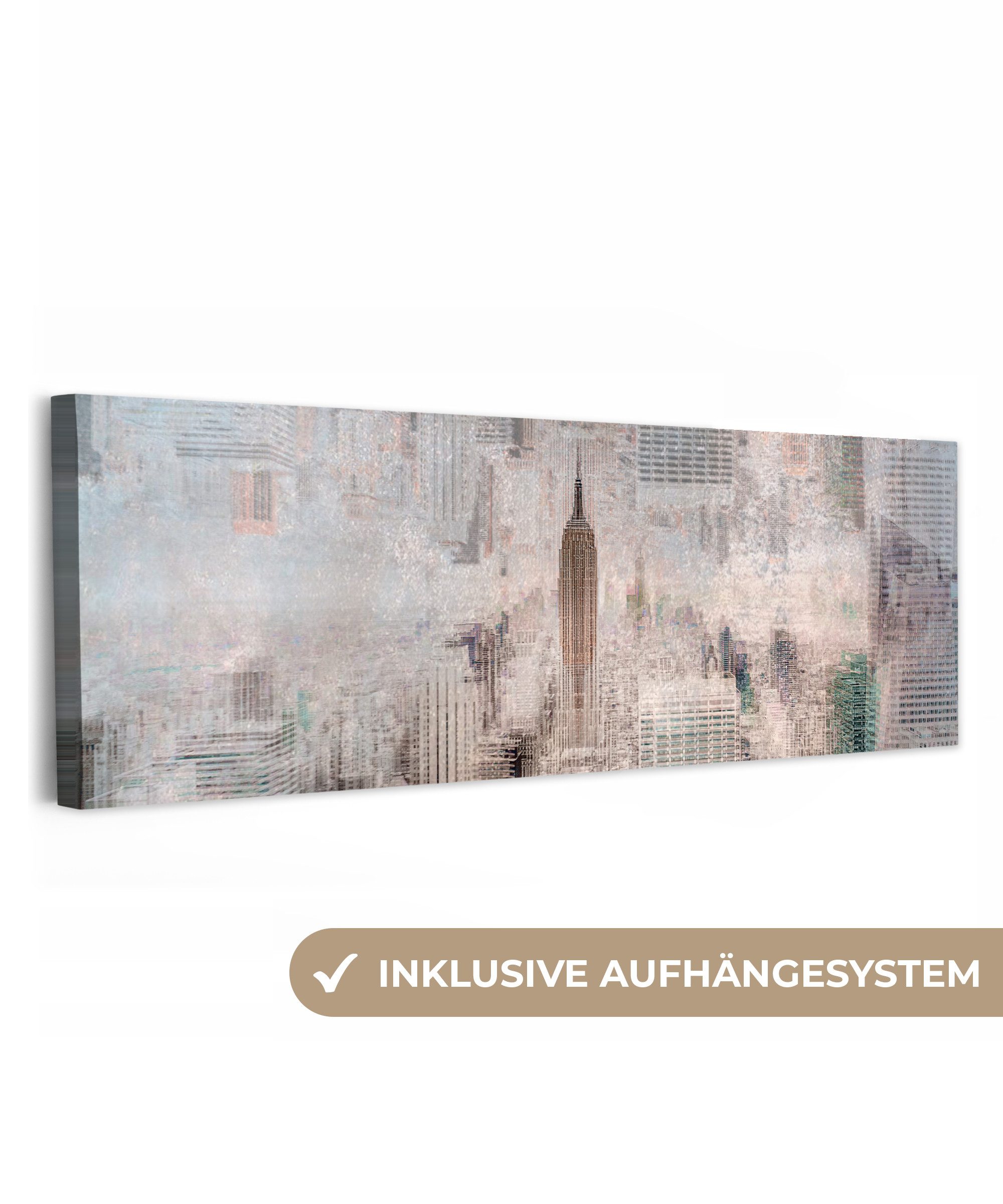 OneMillionCanvasses® Leinwandbild Panorama New York - Stadt - Skyline - Bauwerke - Kunst, Fotodruck (1 St), Wandbild, Deko Schlafzimmer Wohnzimmer Flur 60x20 cm