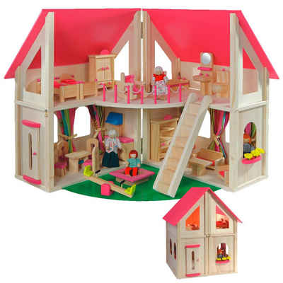 howa Puppenhaus »klappbar«, aus Holz, inkl. 21 tlg. Möbelset und 4 Puppen