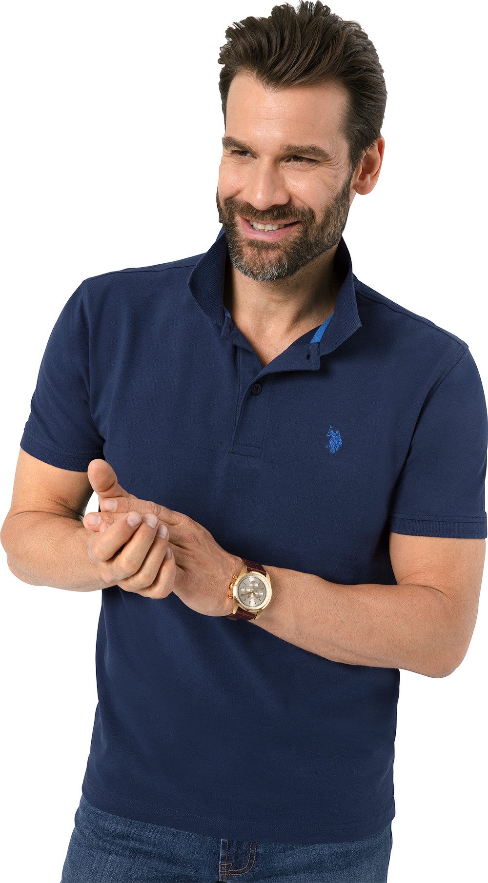 U.S. Polo Assn. Poloshirt schöne Piqué-Struktur und Logo-Stick im Kontrastton