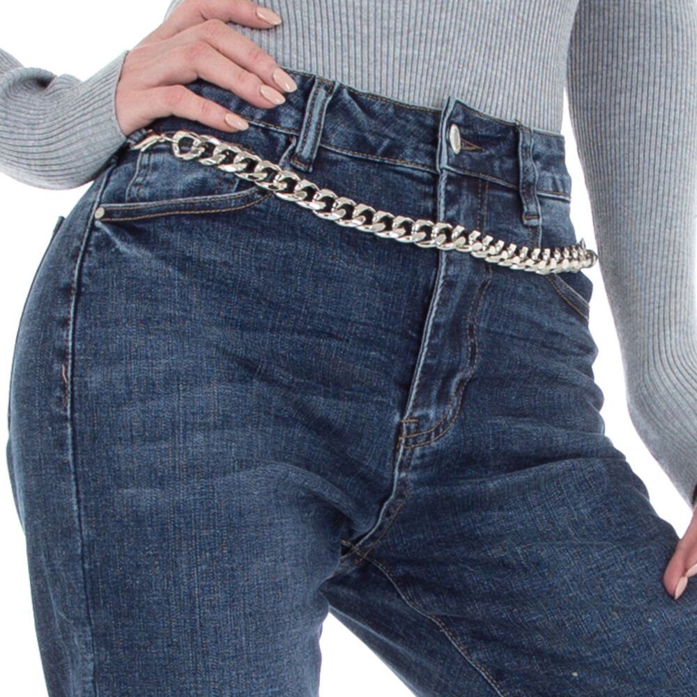 Stretch Straight Jeans Freizeit Leg Straight-Jeans in Damen Blau Ital-Design Kette
