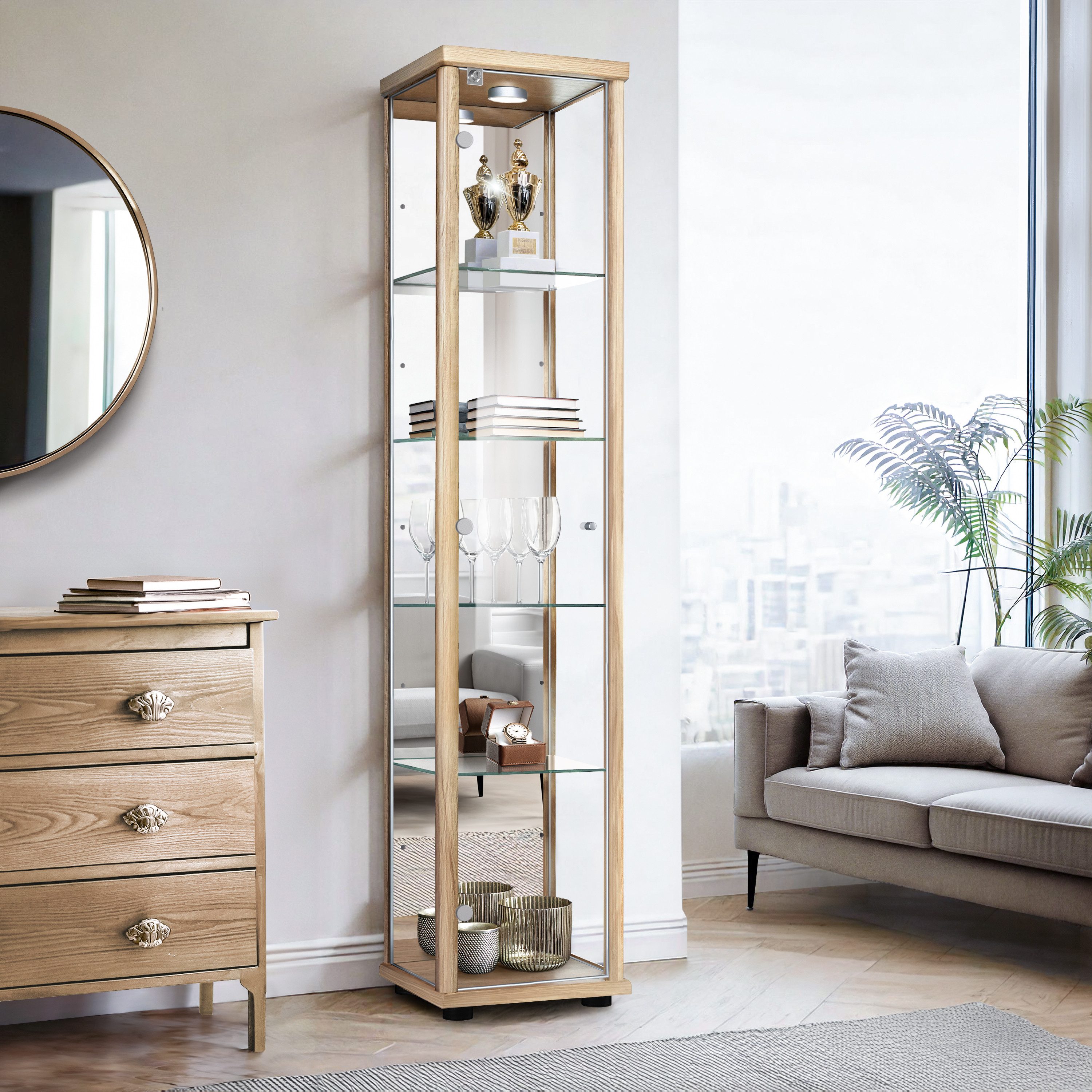 K-Möbel Glasvitrine C1083 (Glasvitrine (176x37x33 cm) mit 1 Glastür) Glasvitrine Stehend