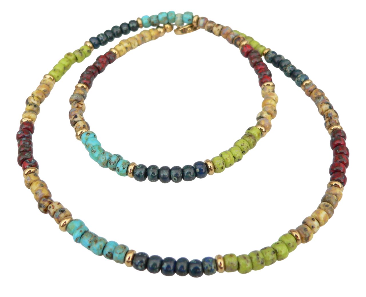 traumschmuck Collier 038a Collier Halskette Rondelle Picasso Perle Glas bunt 24k (inkl Schmuckbox), handgefertigt, Made in Germany