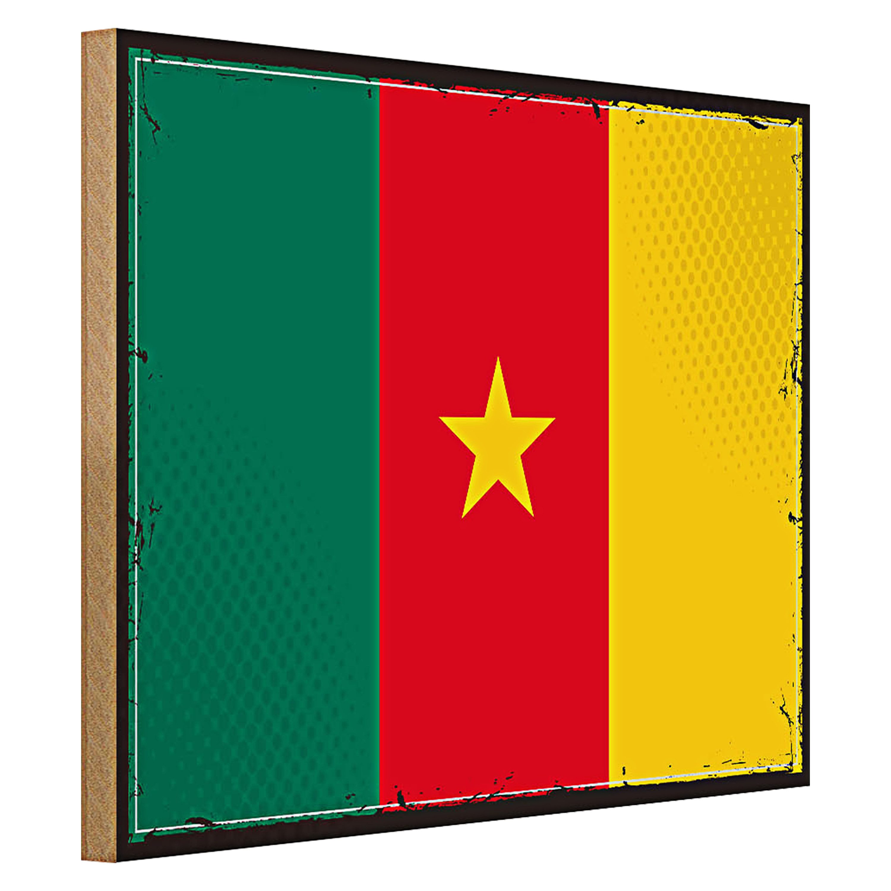 Roomando Holzbild Flagge Kamerun 40x30cm Retro Flag of Cameroon