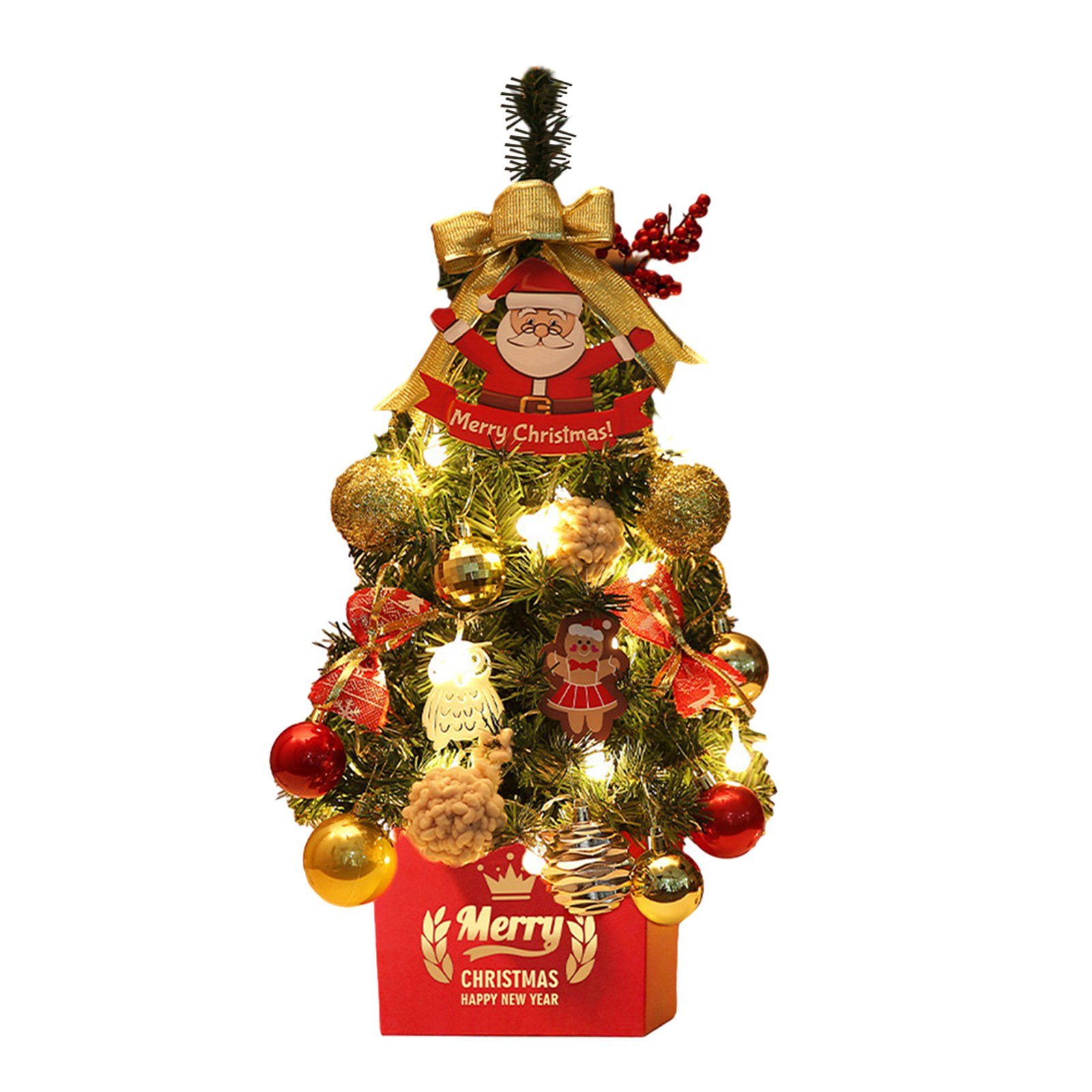 Blusmart Künstlicher Weihnachtsbaum 45 Cm Schöner Desktop-Weihnachtsbaum Mit Rot-goldenem Dekor, Mini-Weihnachtsbaum glod