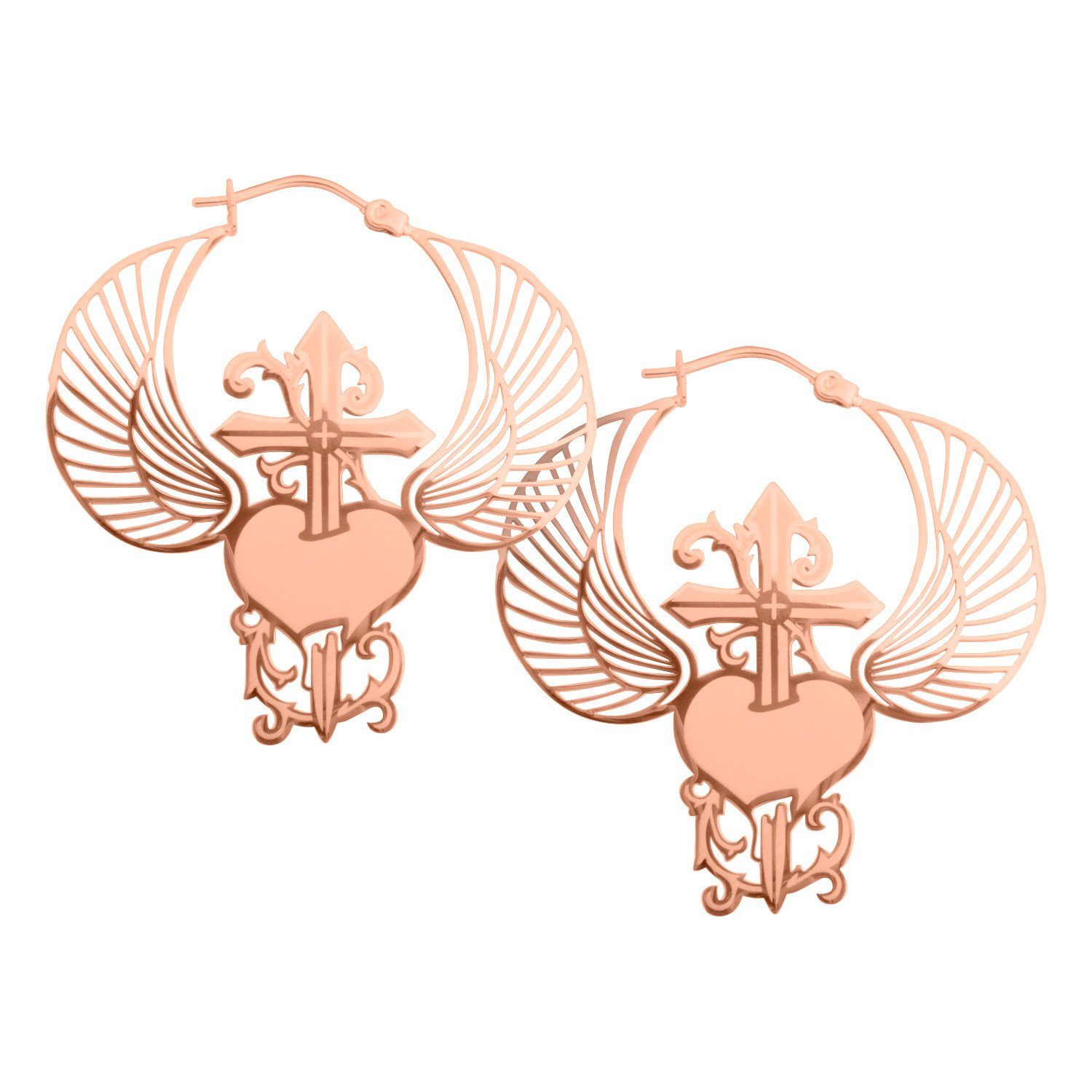 Paar Ohrhänger Winged Heart Dagger Hoops - Roségold