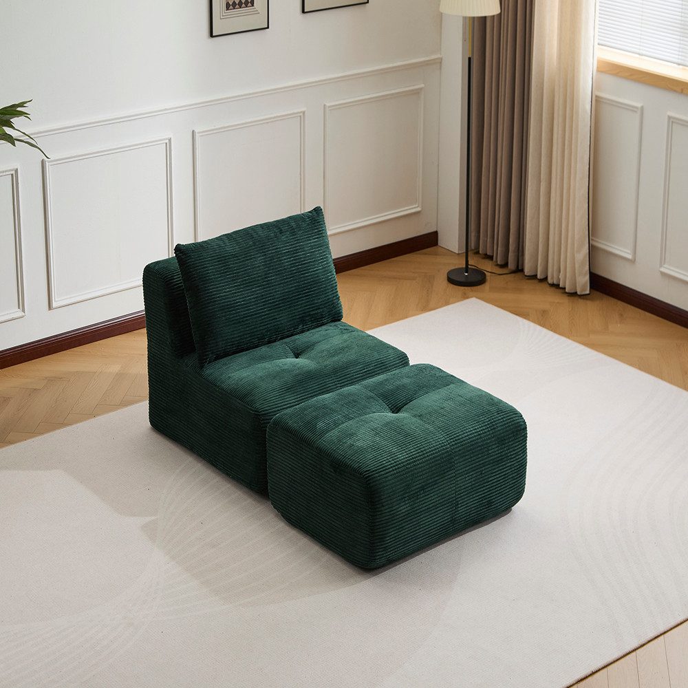 Leawin Sofa Gemütlicher Lounge Sessel mit Hocker, Cordstoff, ohne Montage, Mit Schaumstoff gepolstert, bequem für Wohn- & Schlafzimmer