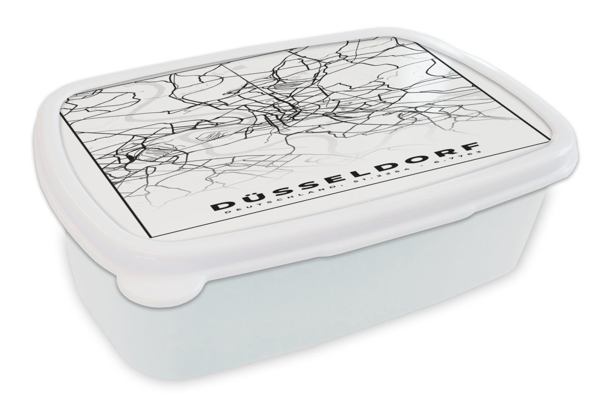 MuchoWow Lunchbox und Kinder für Brotdose, (2-tlg), Stadtplan Karte - Brotbox - Erwachsene, Kunststoff, - Mädchen Wegbeschreibung, Jungs für Düsseldorf und weiß