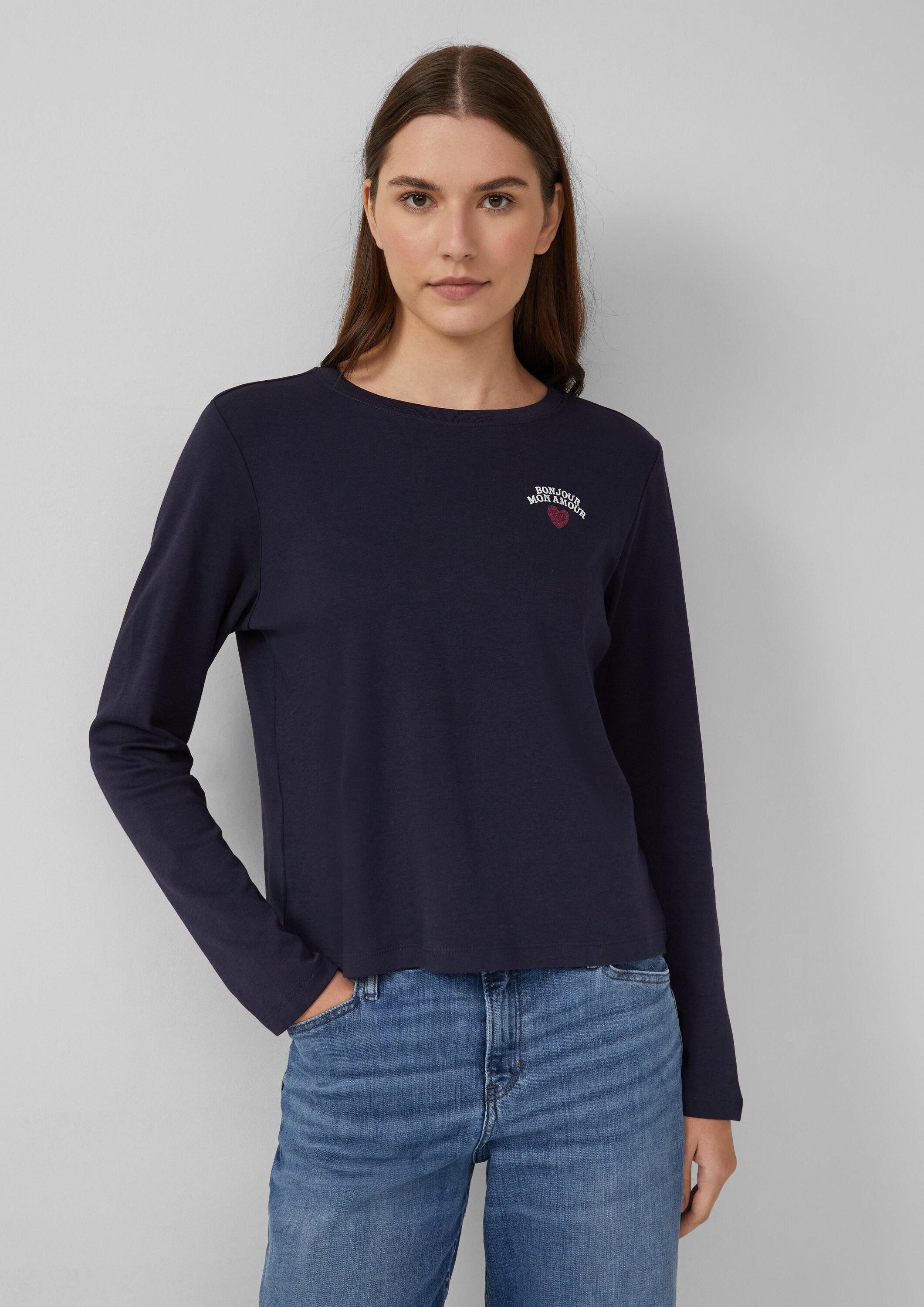 s.Oliver Langarmshirt T-Shirt Verkürztes Longsleeve mit Stickerei-Detail günstig online kaufen