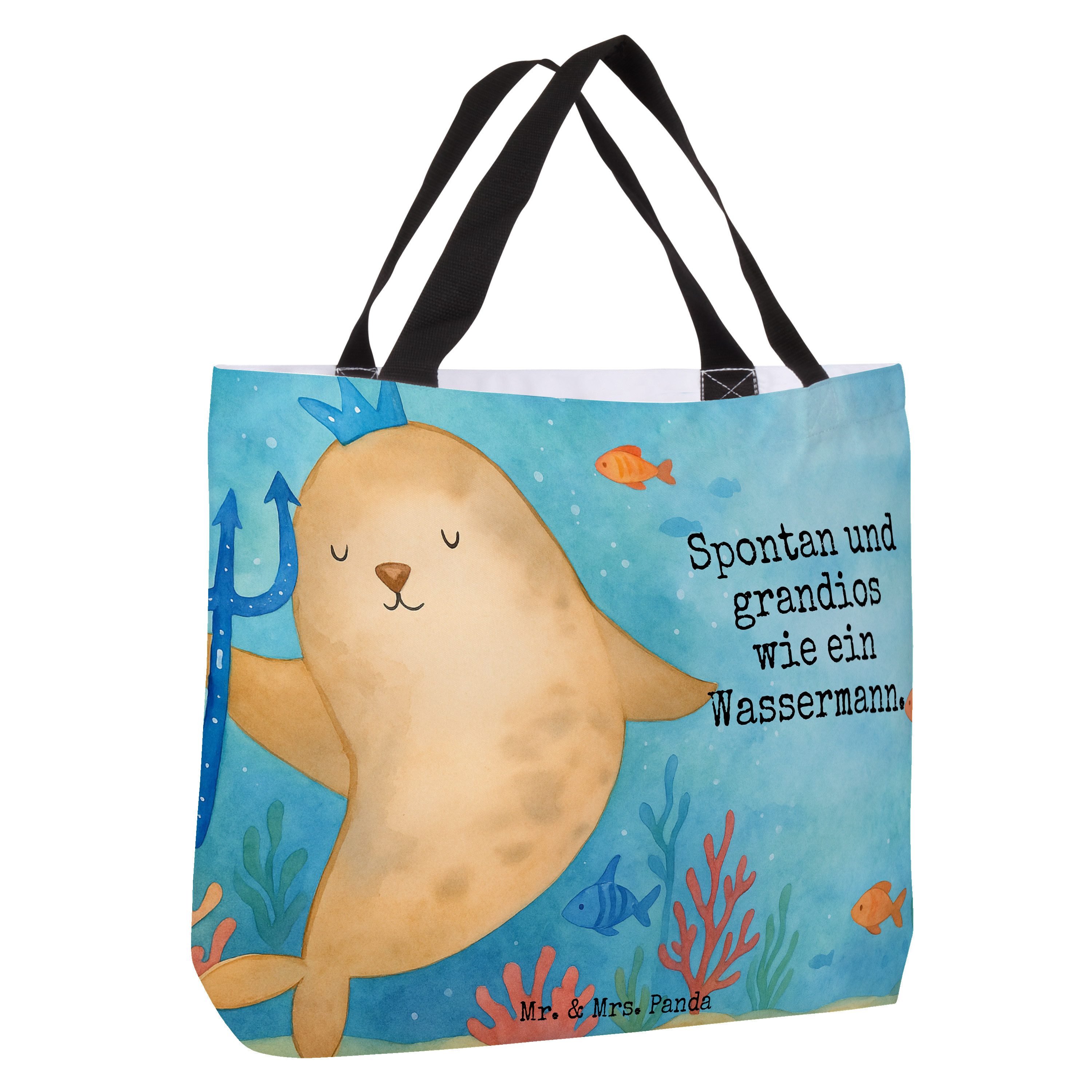 Mr. & Mrs. Panda Shopper Sternzeichen Wassermann Design, Tote Bag, Weiß, Bag, Reisetasche, Mee (Packung), City-Shopper Alltagstasche Tragebeutel