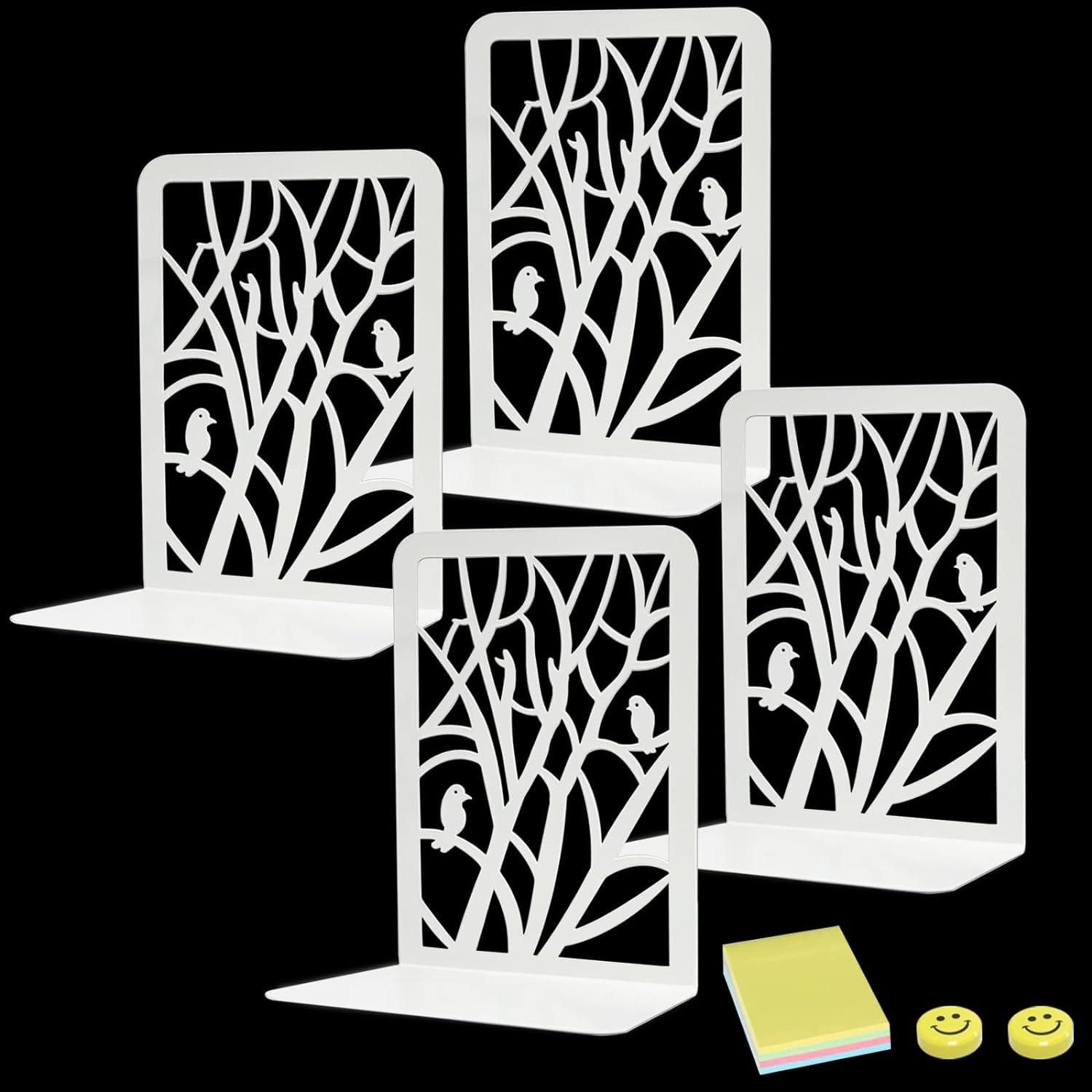 Buchstütze Buchstütze Metall Baum Vogel Weiß 2 Paar Bücher Halter designer