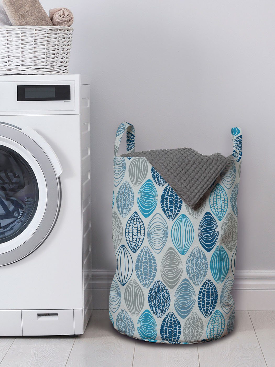 Griffen Grau Abakuhaus für Runde mit Wäschekorb Wäschesäckchen Waschsalons, Blau Entwurf Kordelzugverschluss Formen