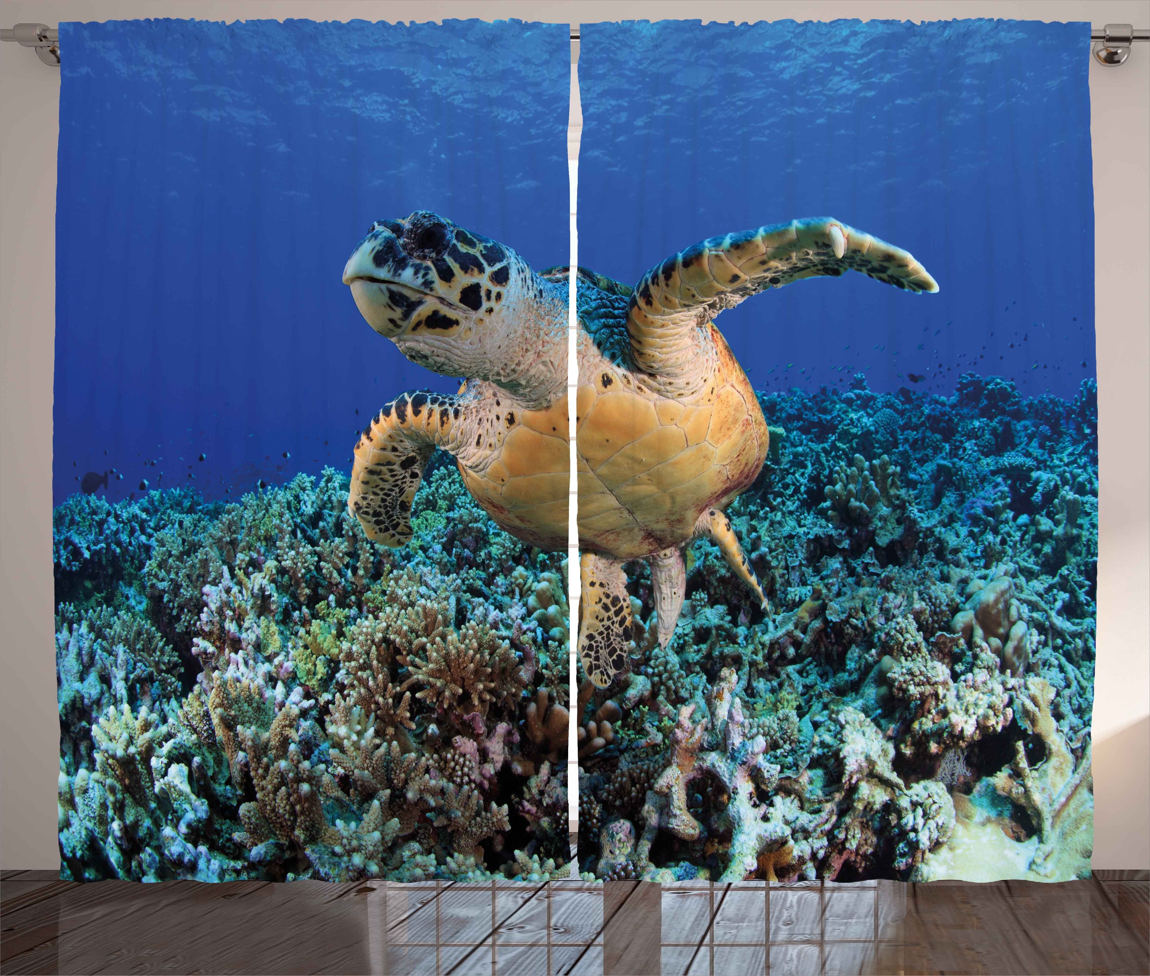 Gardine Schlafzimmer Schildkröte und Cheloniidae Vorhang Abakuhaus, Ocean Kräuselband Haken, Schlaufen mit Deep